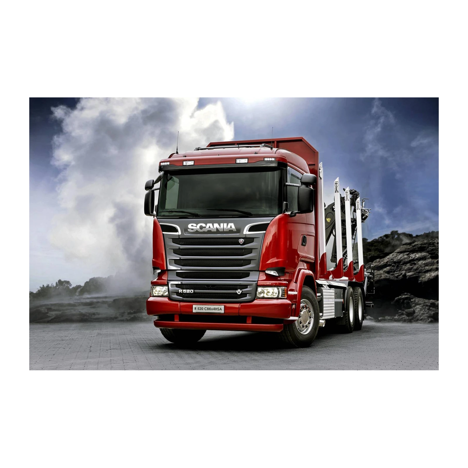 Powerful Red Scania Log Truck Wall Art