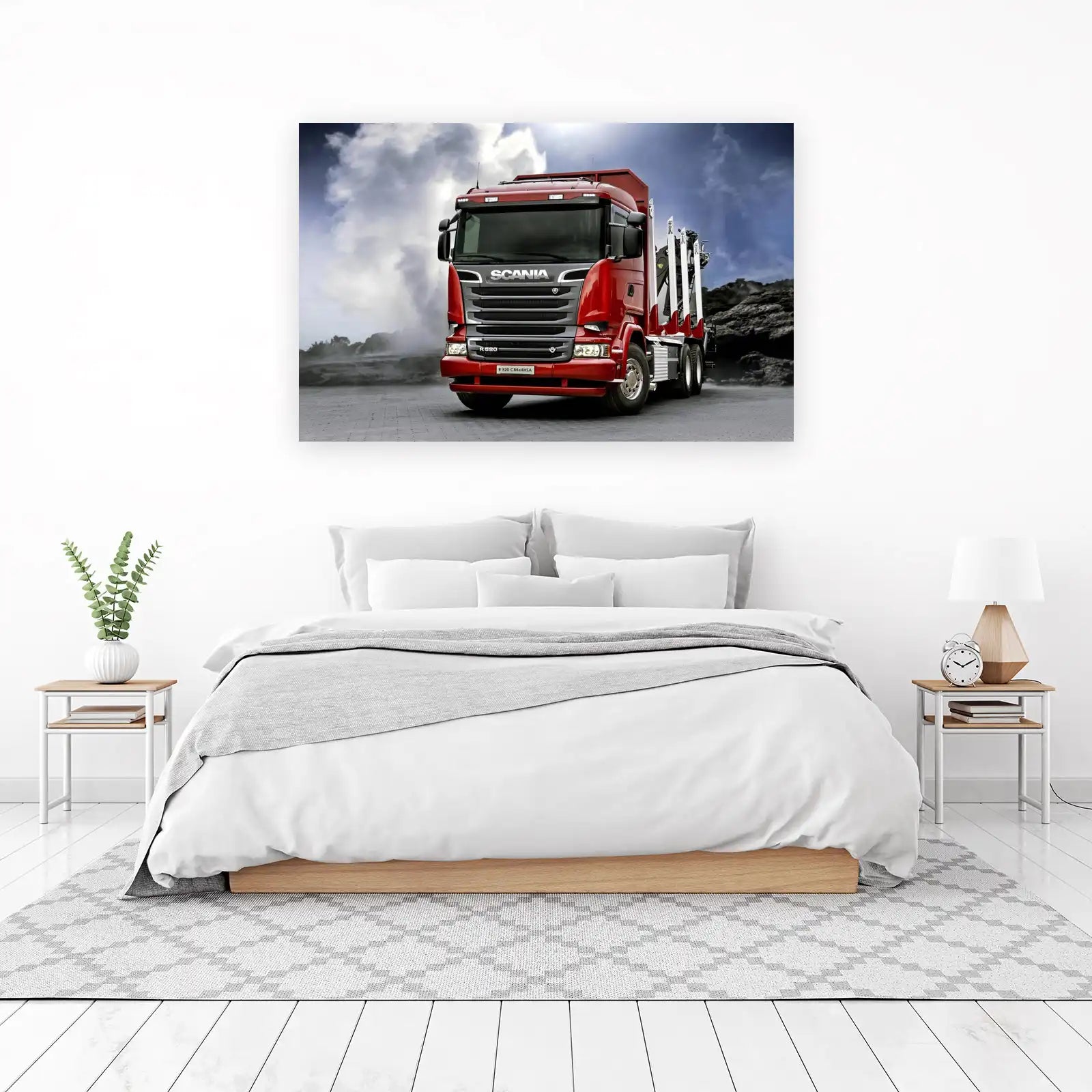 Powerful Red Scania Log Truck Wall Art