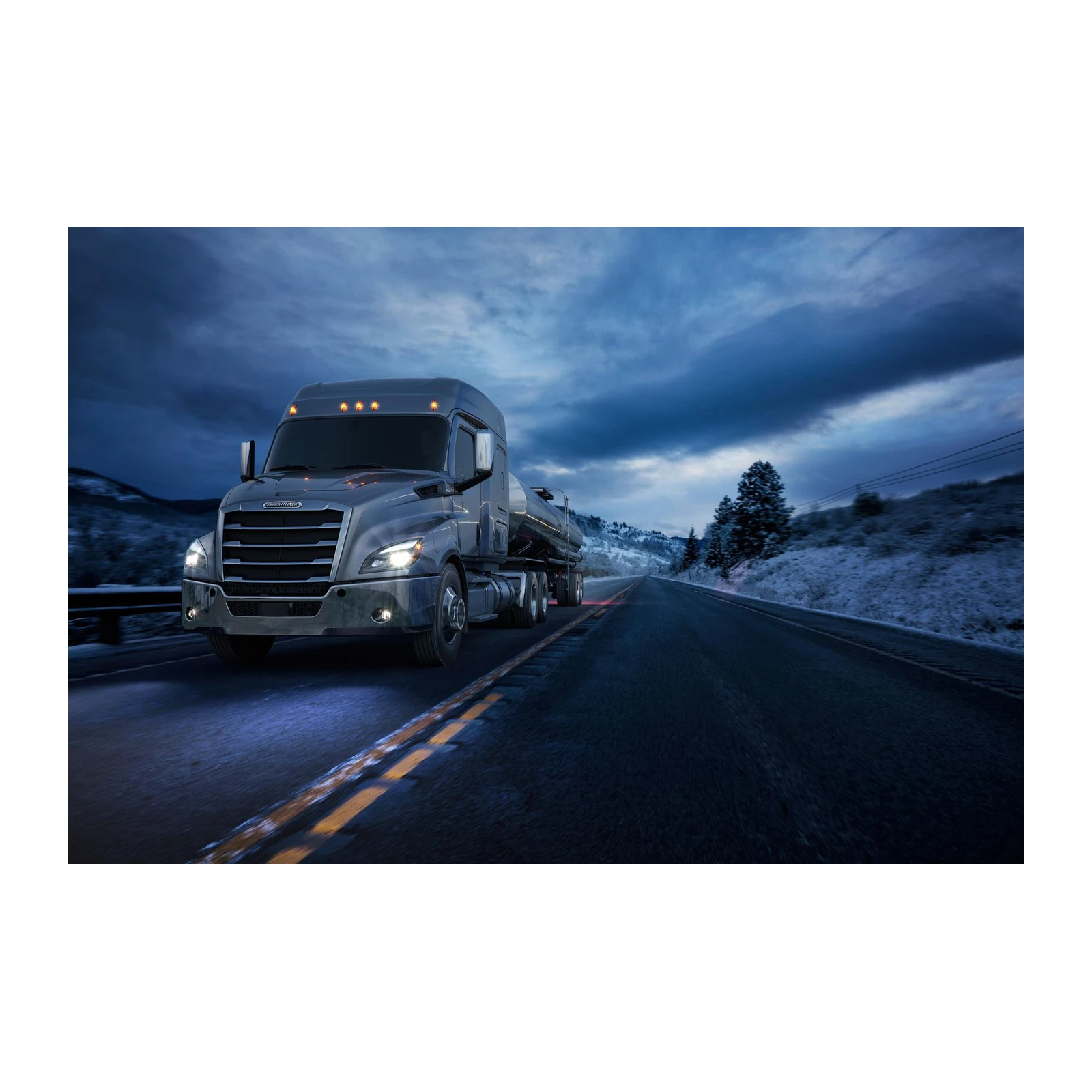 Powerful Freightliner Truck Winter Road Wall Art