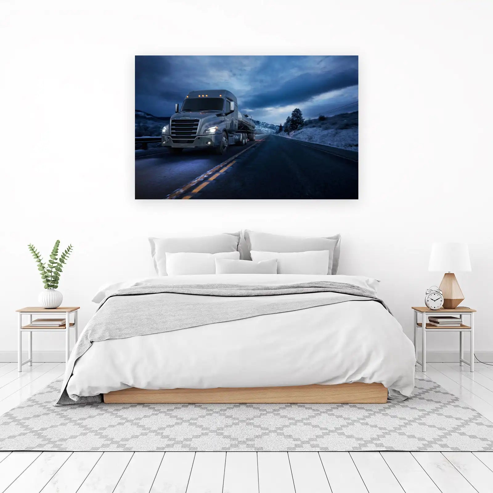 Powerful Freightliner Truck Winter Road Wall Art