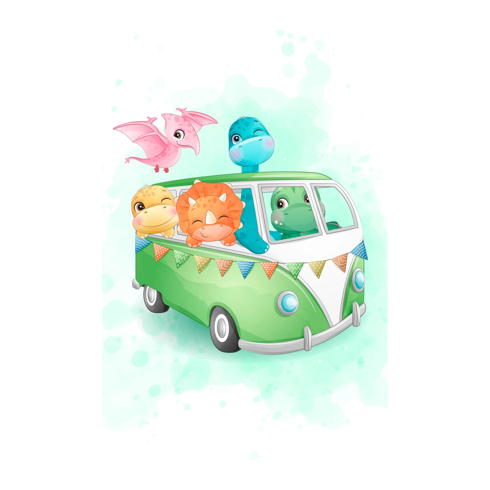 Cute Dinosaur Road Trip Wall Art