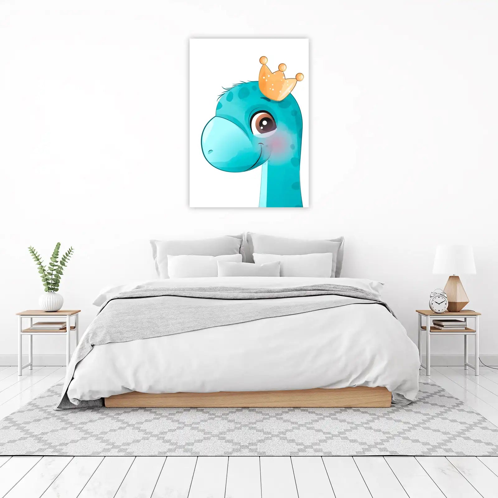 Adorable Blue Dino King Crown Wall Art