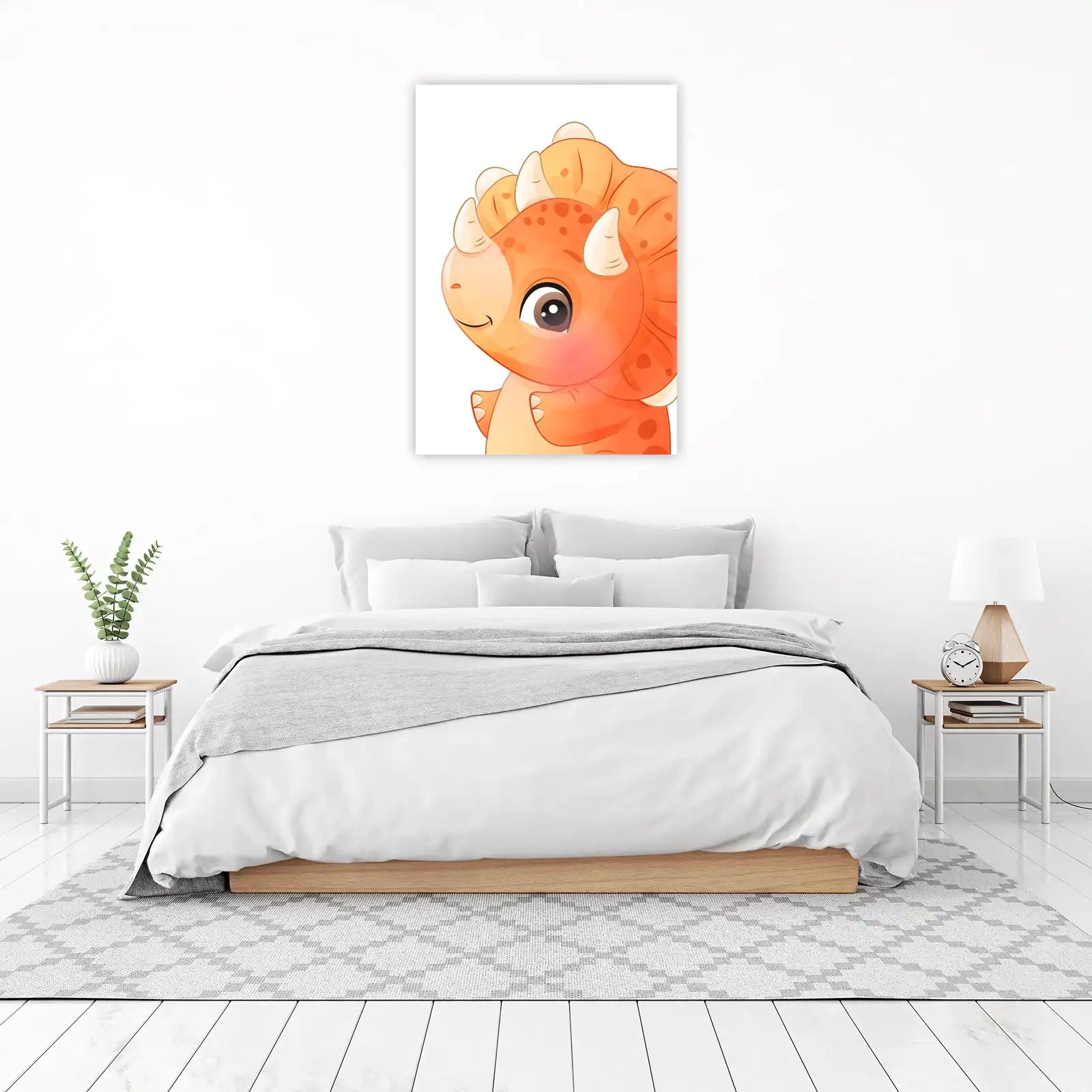 Adorable Orange Triceratops Baby Wall Art