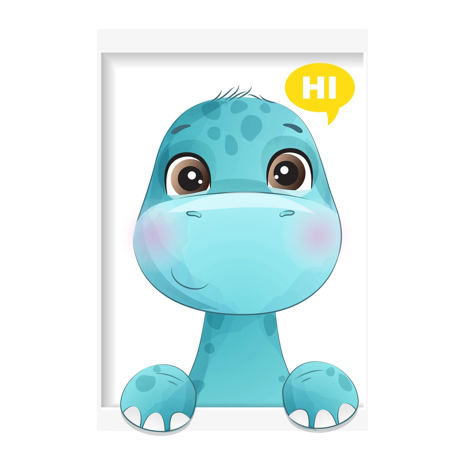 Cute Blue Dinosaur "Hi" Wall Art