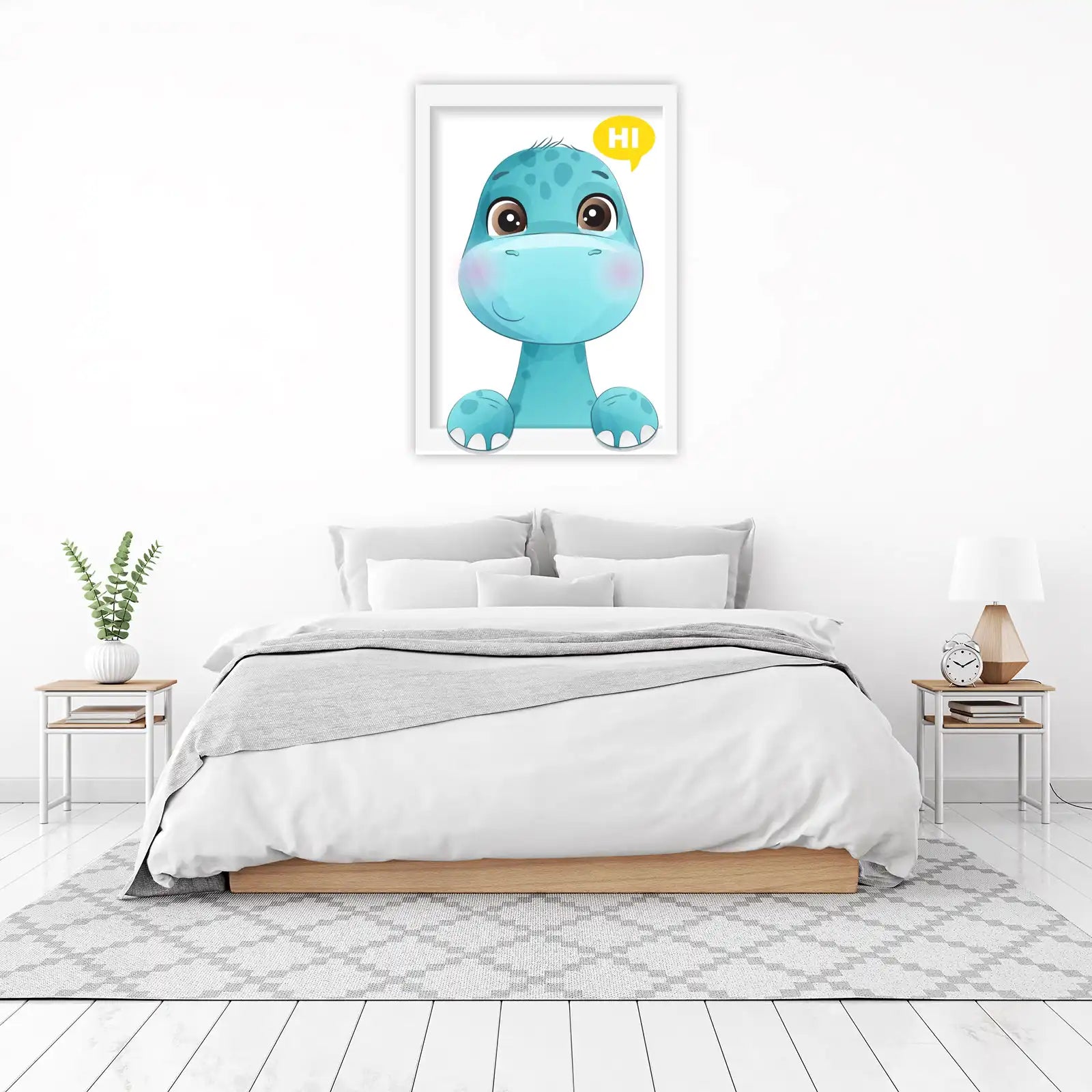 Cute Blue Dinosaur "Hi" Wall Art