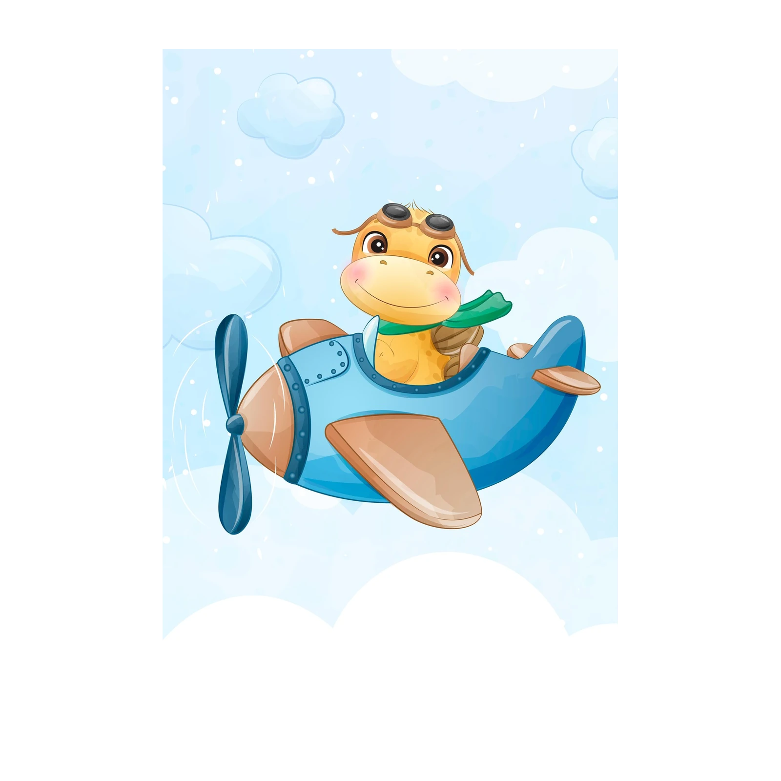 Cute Giraffe Pilot Airplane Wall Art