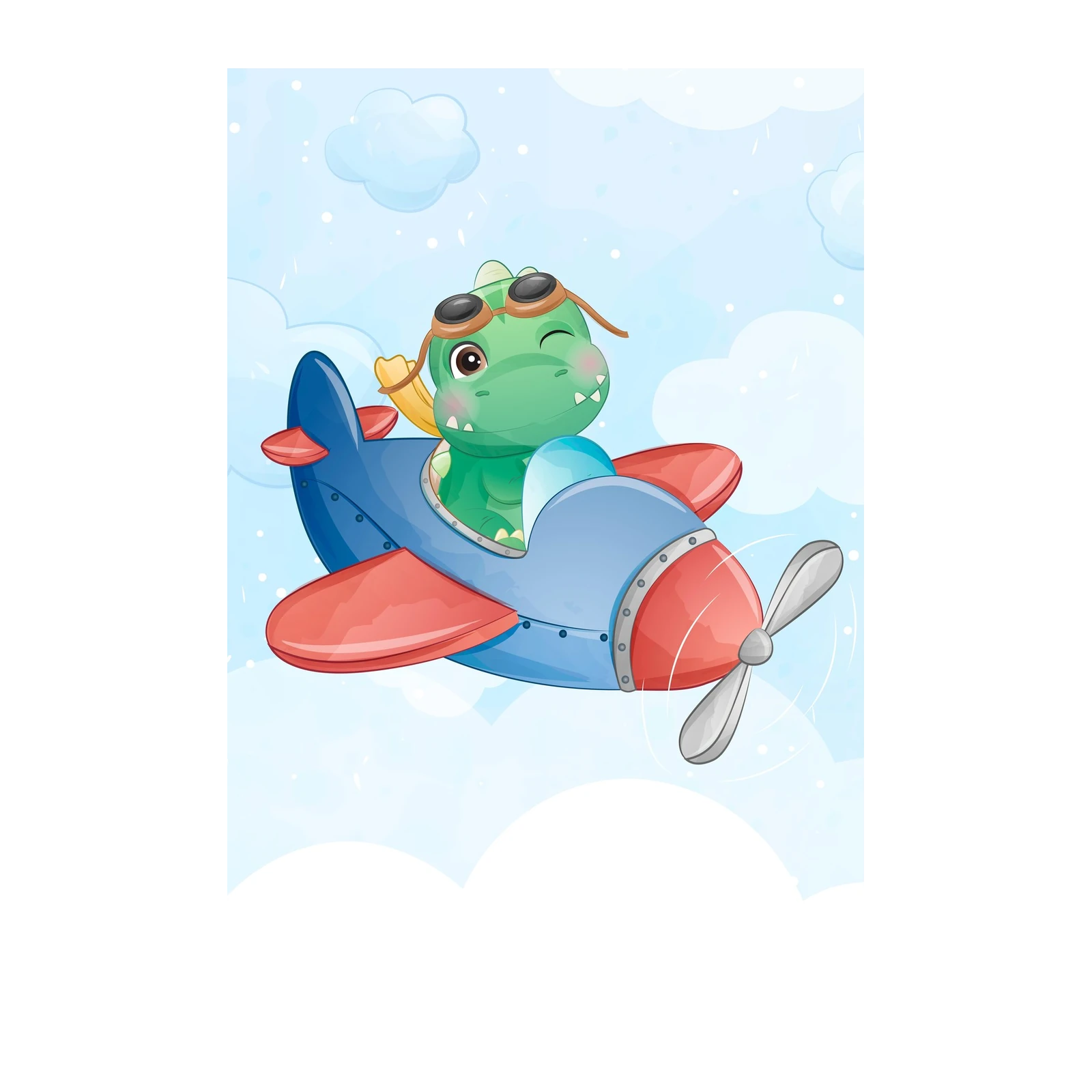Cute Dinosaur Pilot Airplane Wall Art