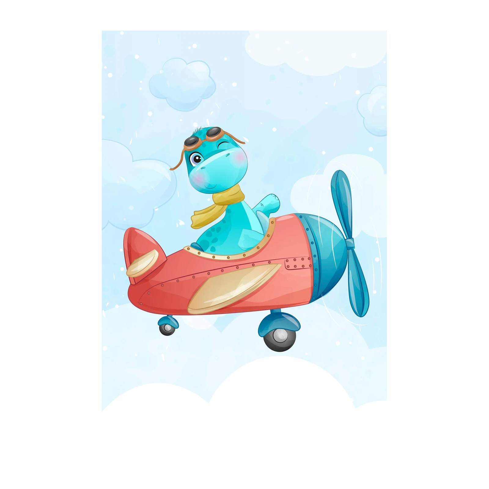 Cute Dino Pilot Airplane Adventure Wall Art