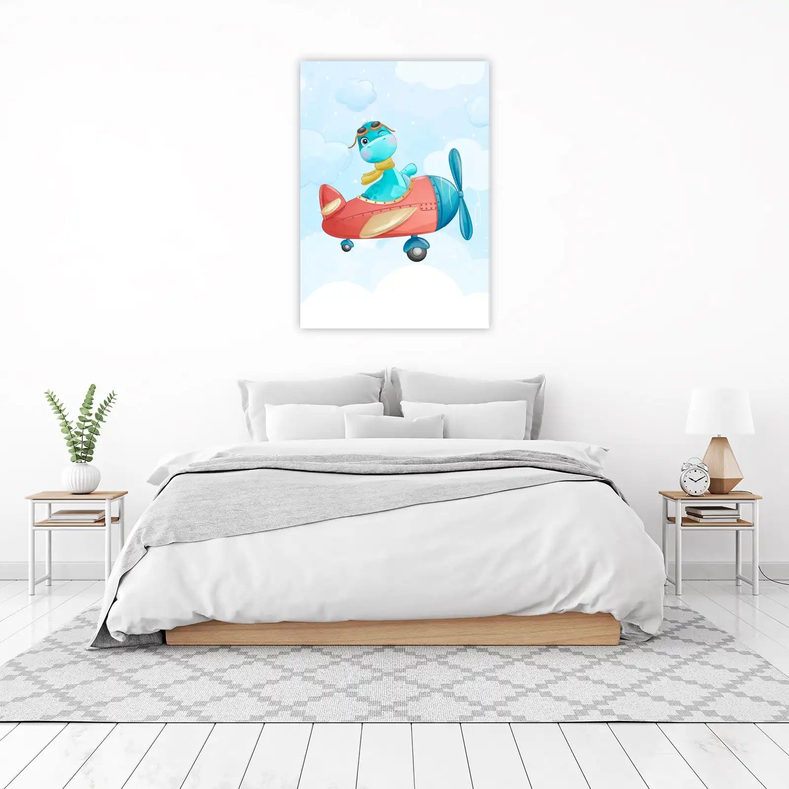 Cute Dino Pilot Airplane Adventure Wall Art