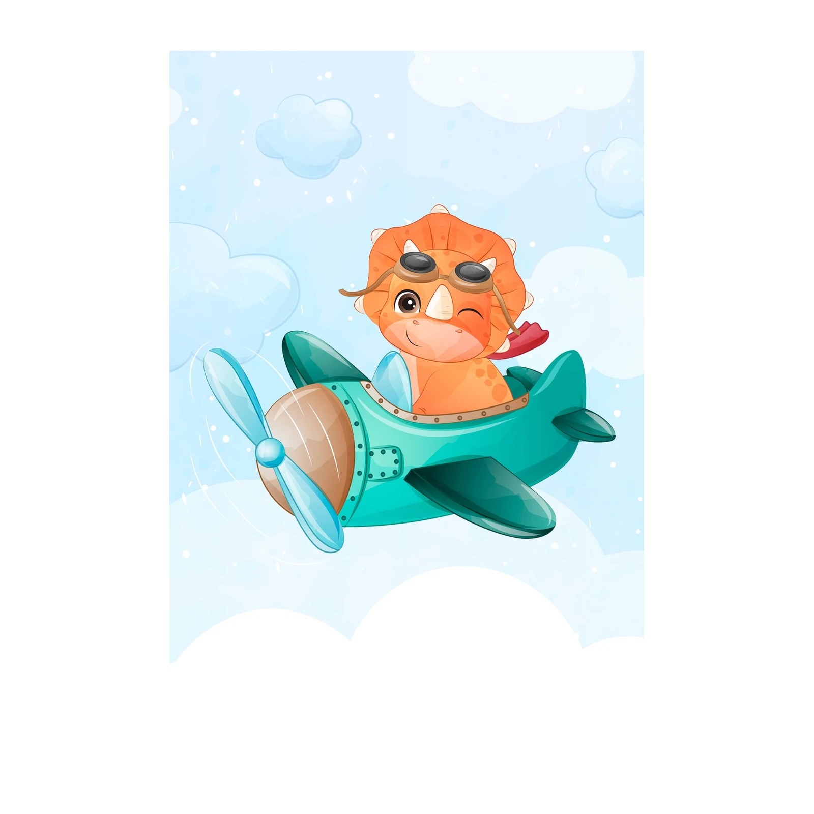Cute Dinosaur Pilot Airplane Wall Art