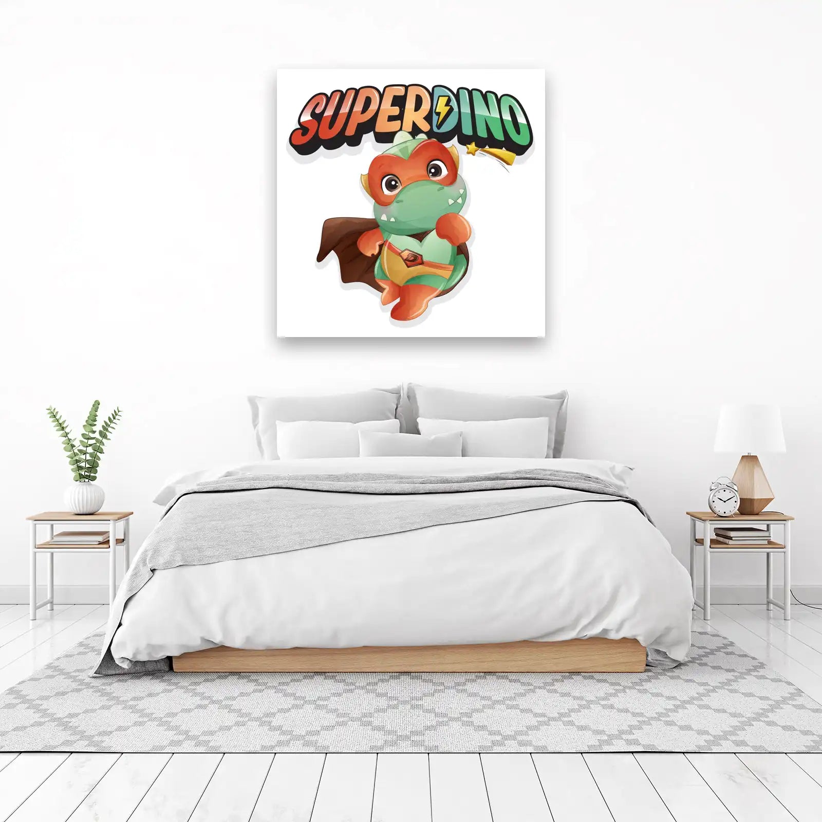 Super Dino Superhero Watercolor Wall Art