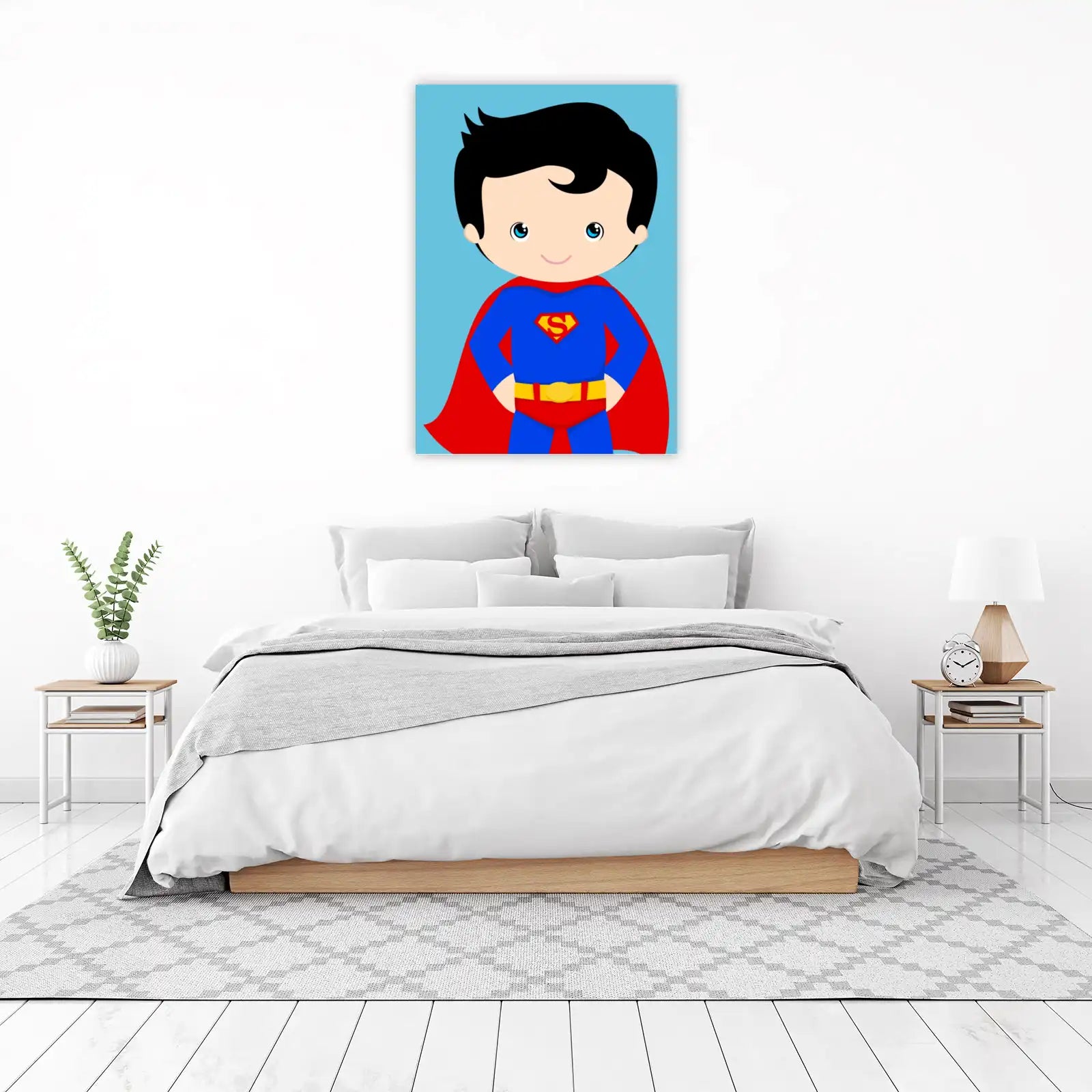 Cute Superhero Boy with Cape Wall Art