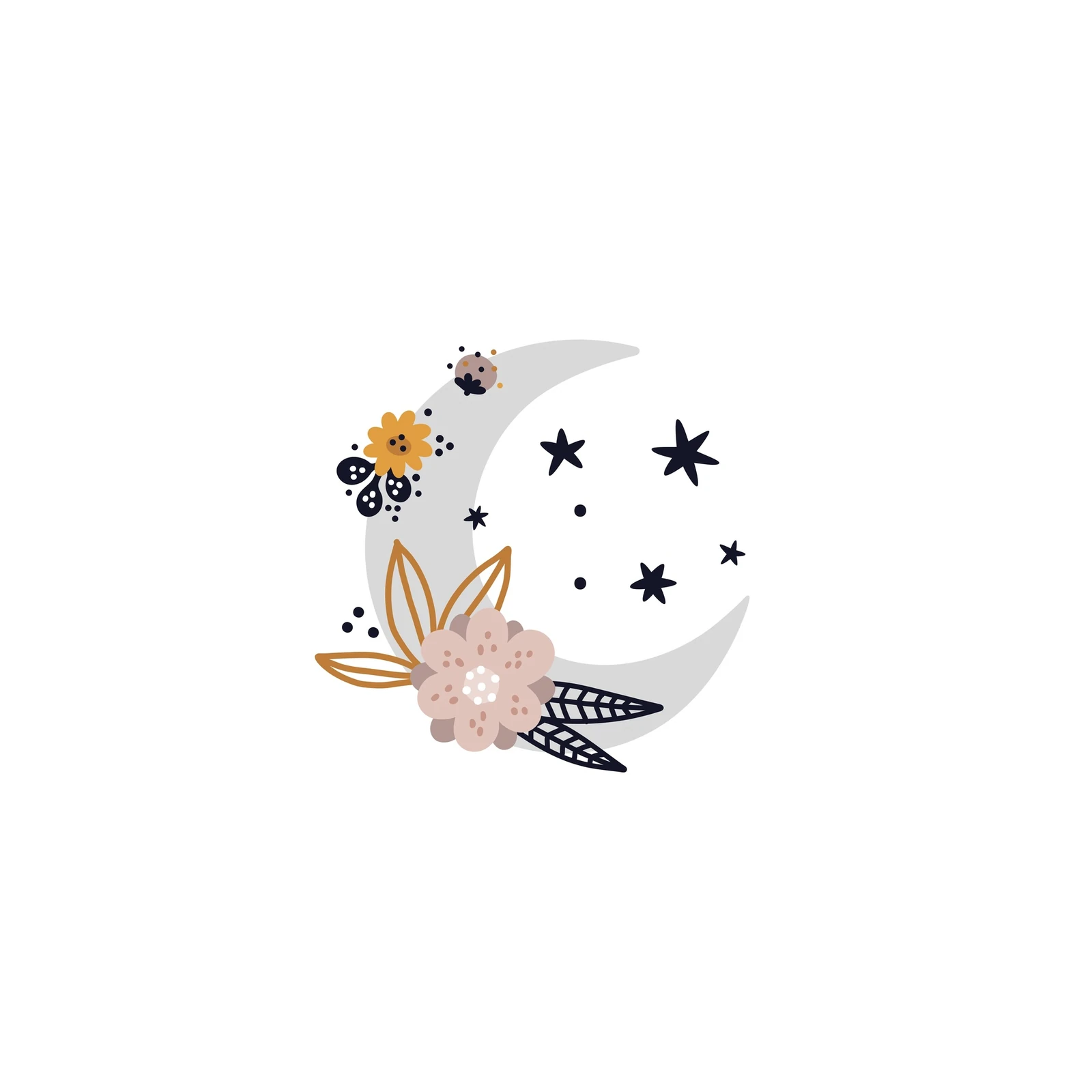 Boho Moon & Stars Floral Wall Art