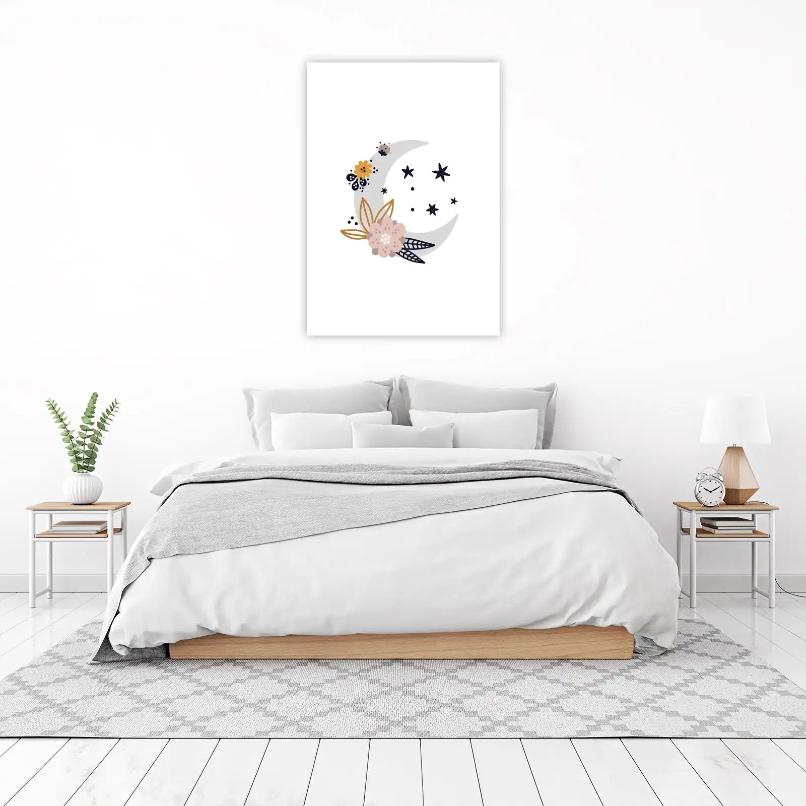 Boho Moon & Stars Floral Wall Art