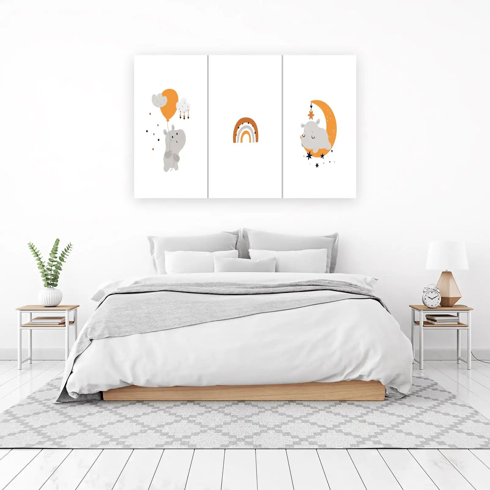 Boho Baby Hippo Nursery Art Wall Art