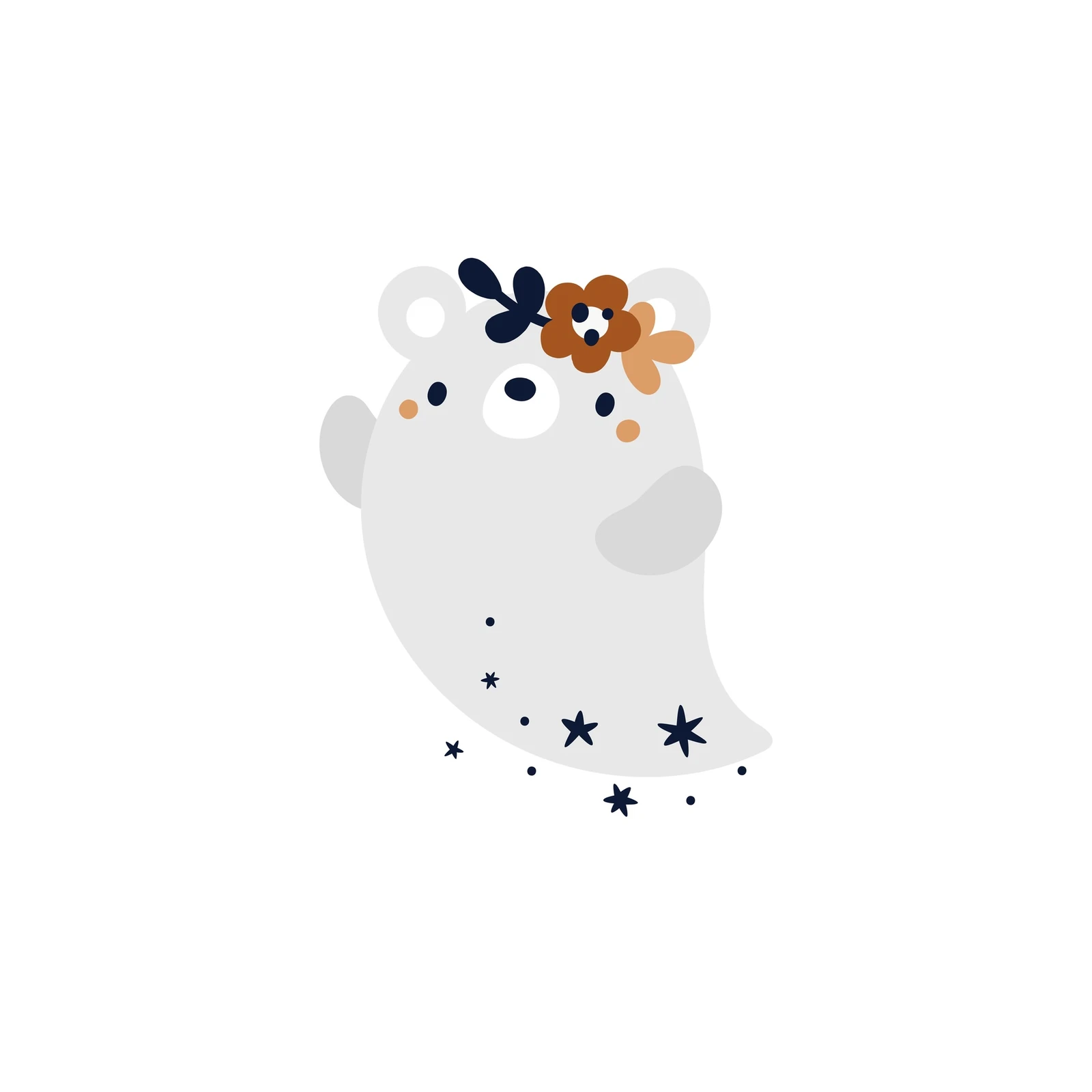 Cute Ghost Bear Floral Wall Art