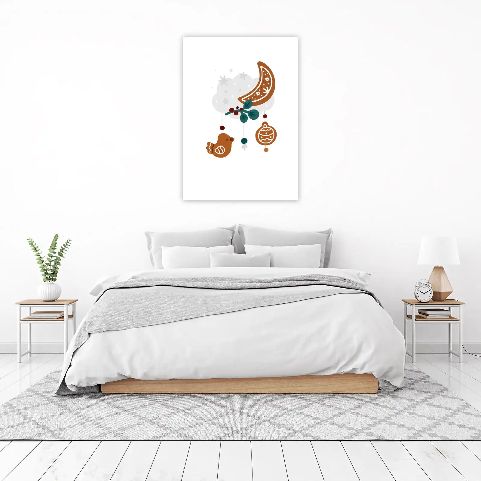 Whimsical Winter Holiday Gingerbread Bird Moon Wall Art