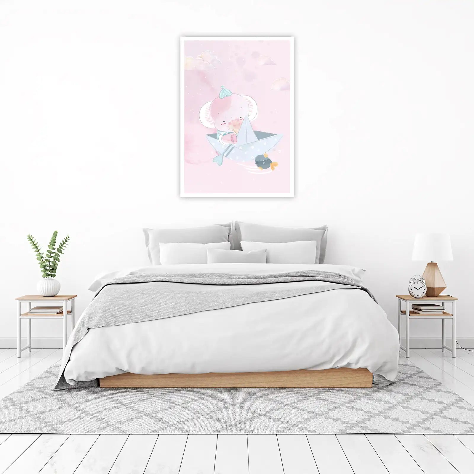 Cute Elephant Sailing Paper Boat Wall Art