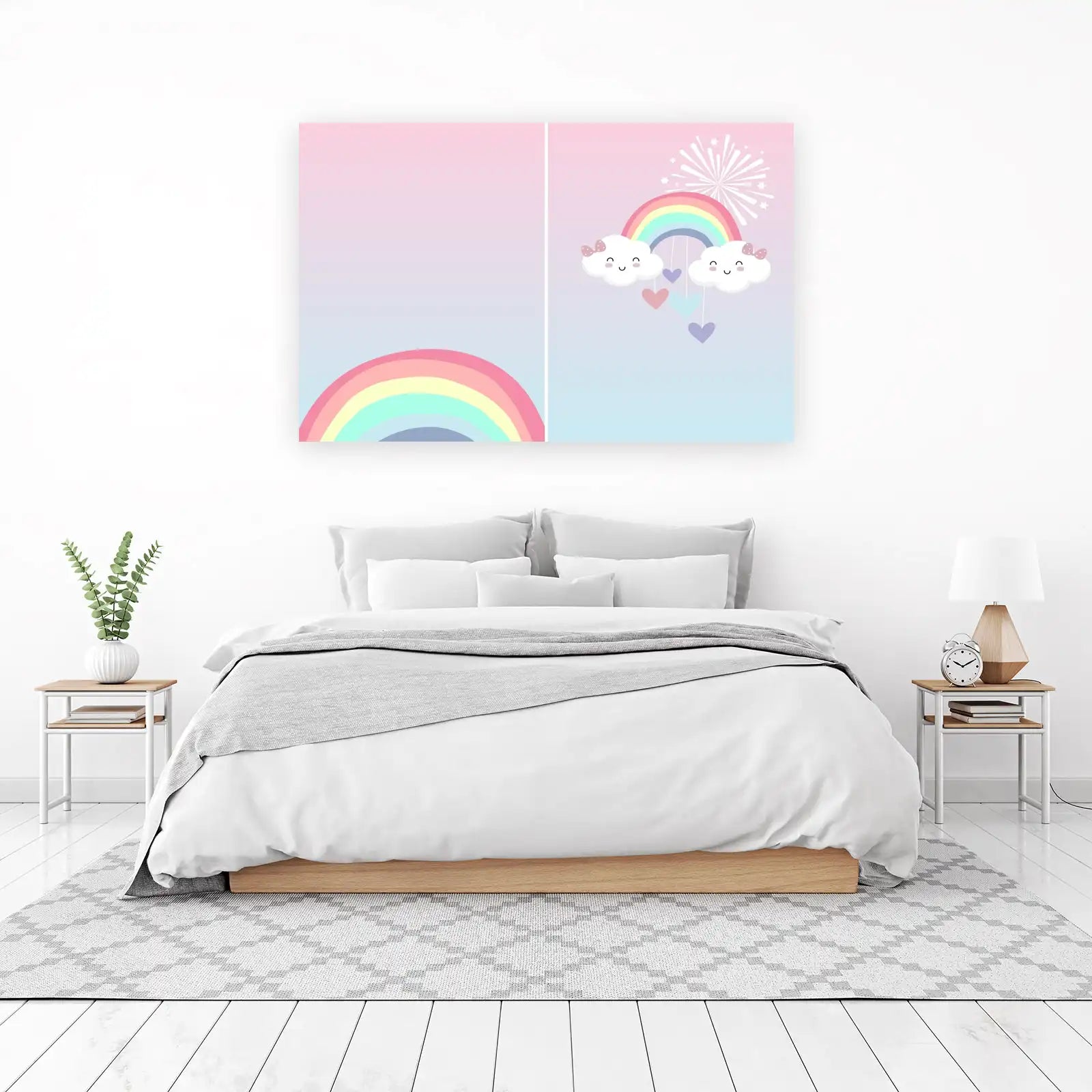 Cute Rainbow Clouds & Hearts Wall Art