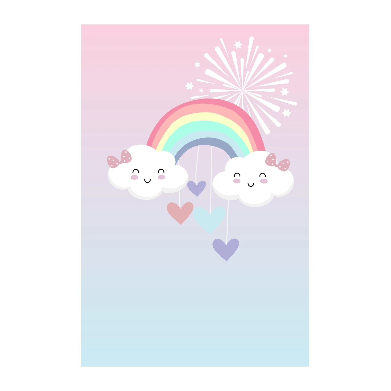 Kawaii Rainbow Cloud Hearts Nursery Wall Art