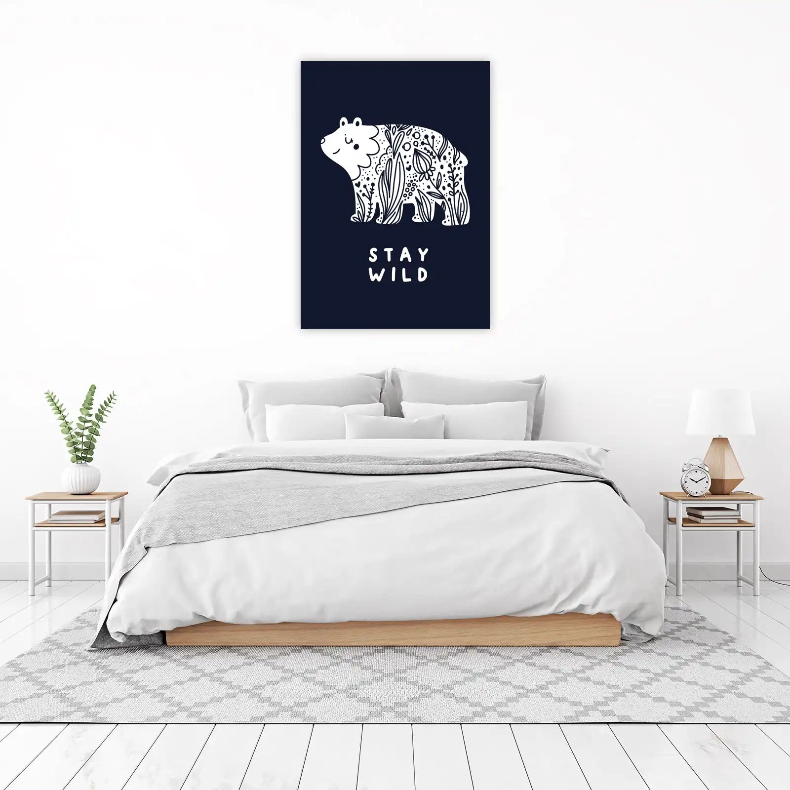 Whimsical Floral Bear 'Stay Wild' Wall Art