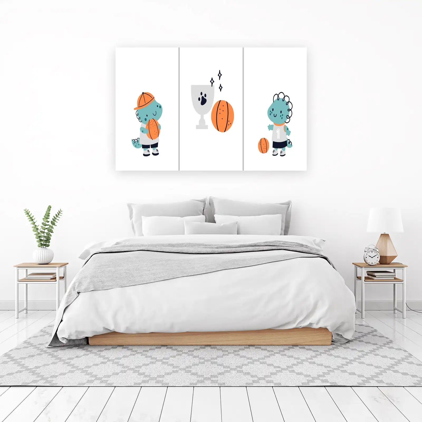 Cute Dinosaur Basketball Trio Wall Art