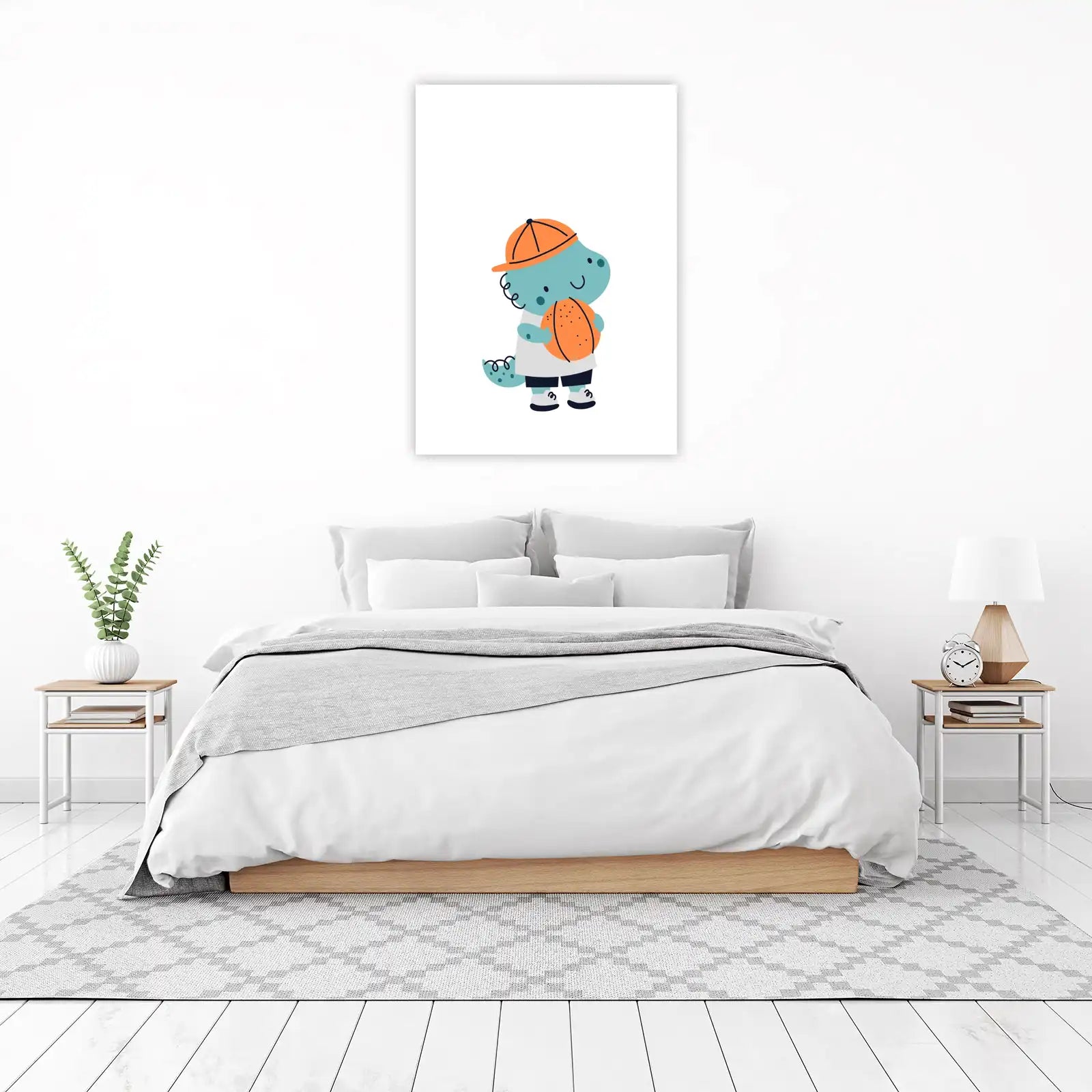 Cute Dinosaur Basketball Player Wall Art