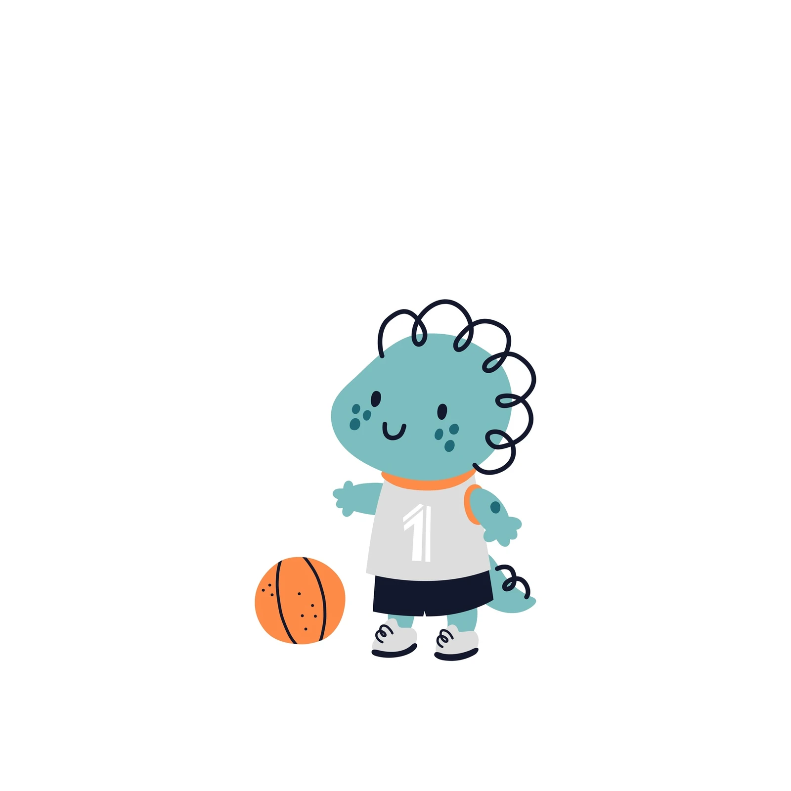 Cute Basketball Dino Wall Art