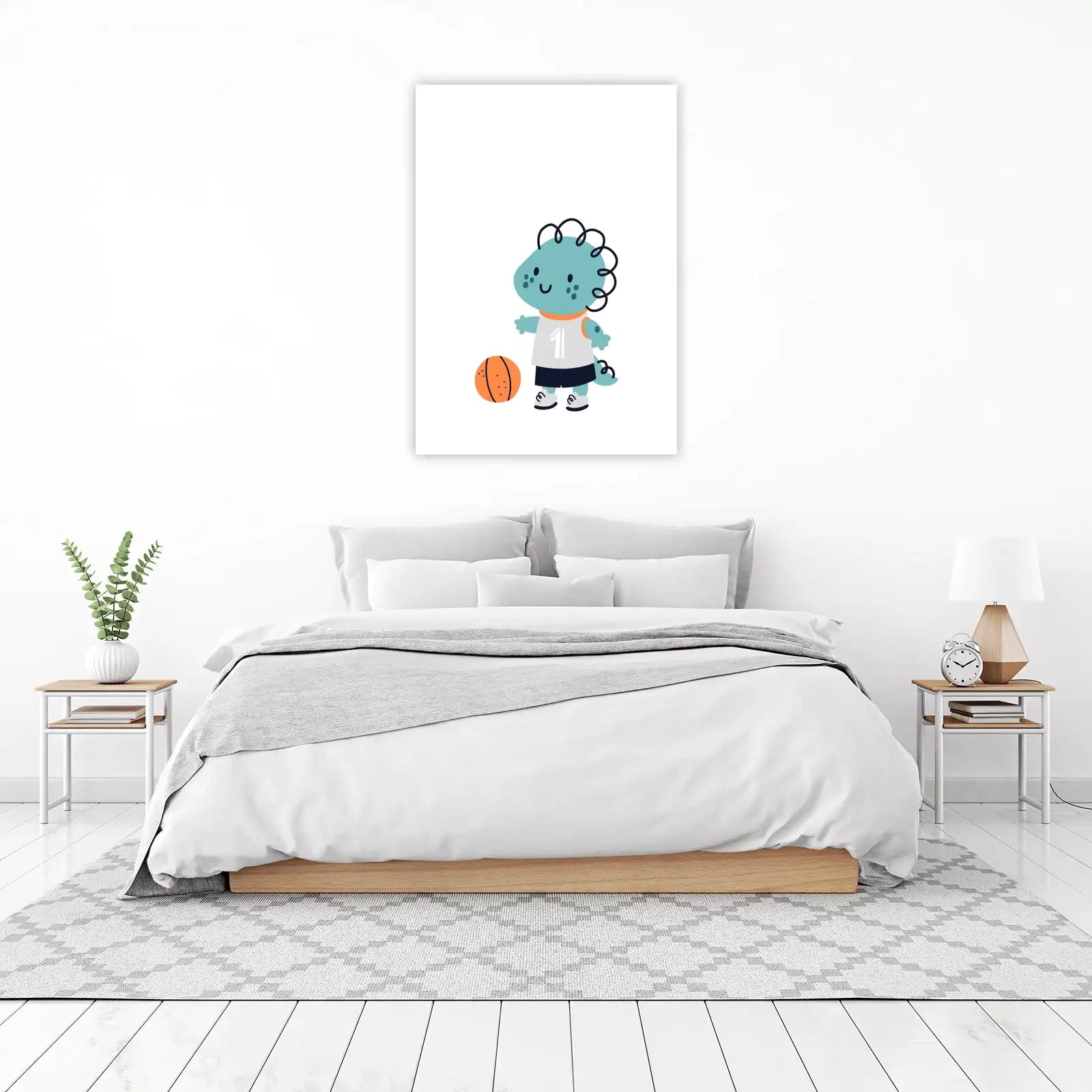 Cute Basketball Dino Wall Art