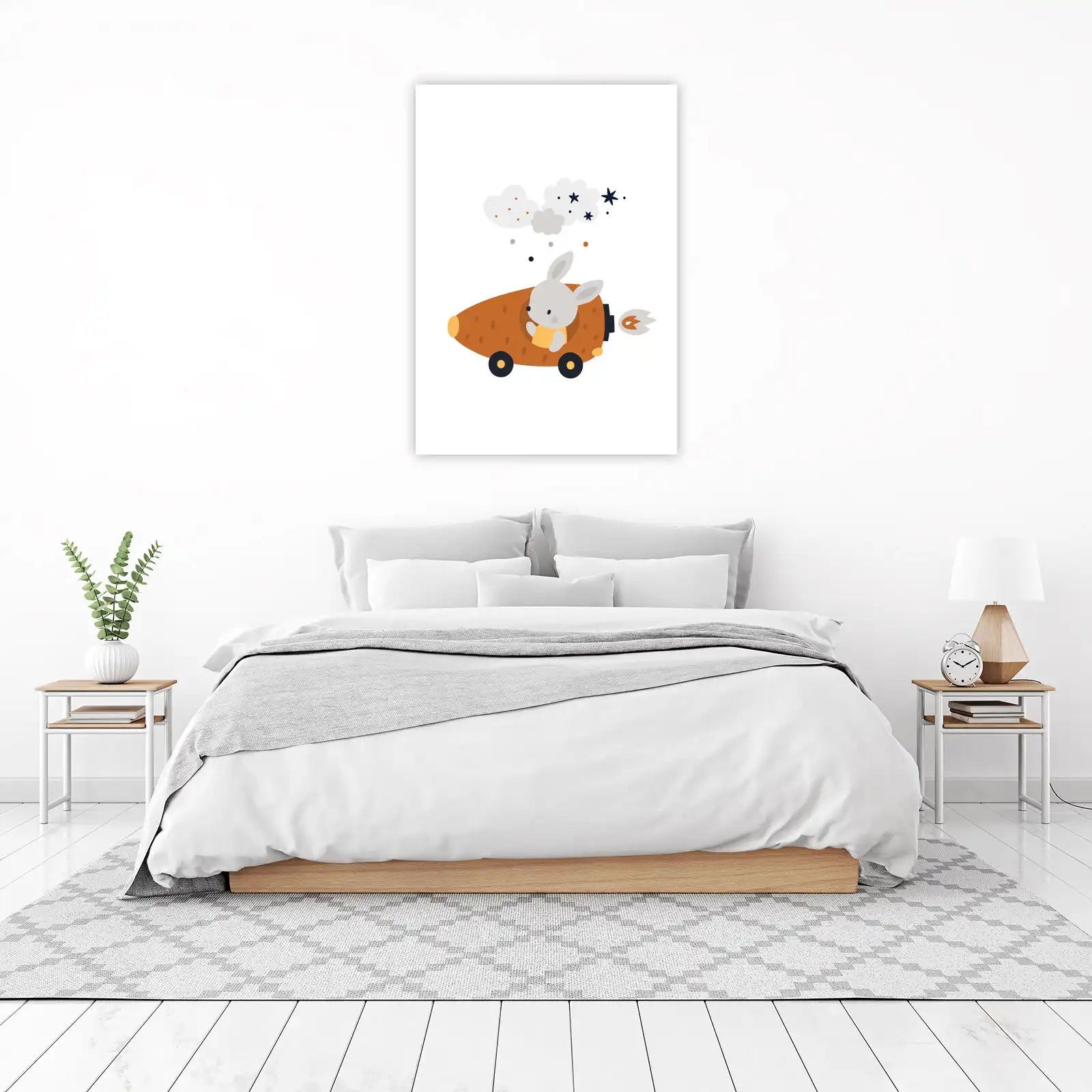 Adorable Bunny Carrot Rocket Wall Art