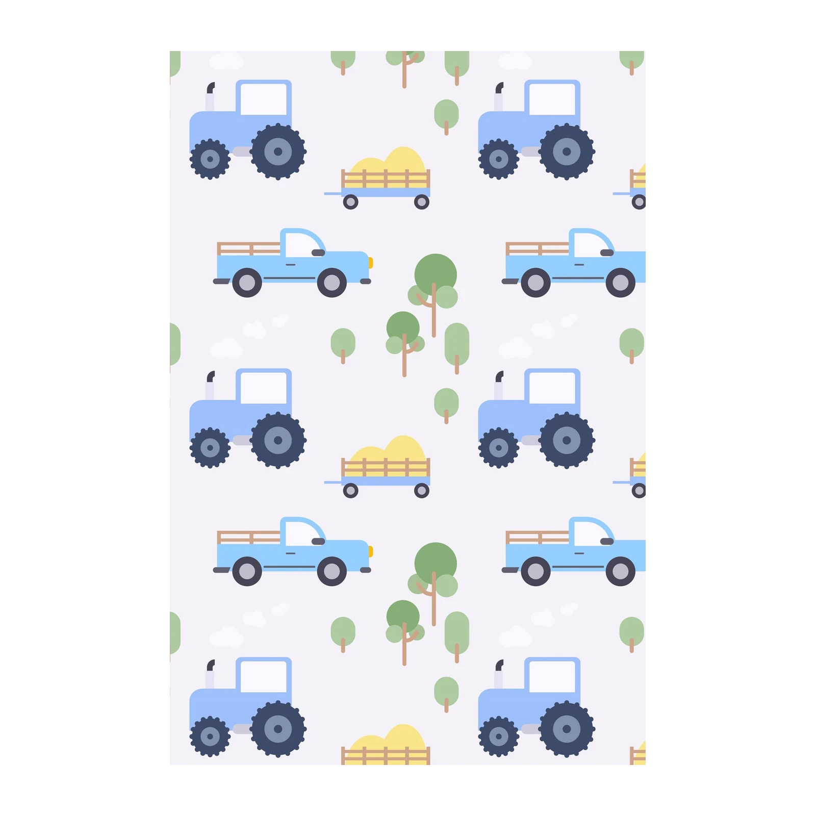 Cute Blue Tractor & Farm Scene Wall Art