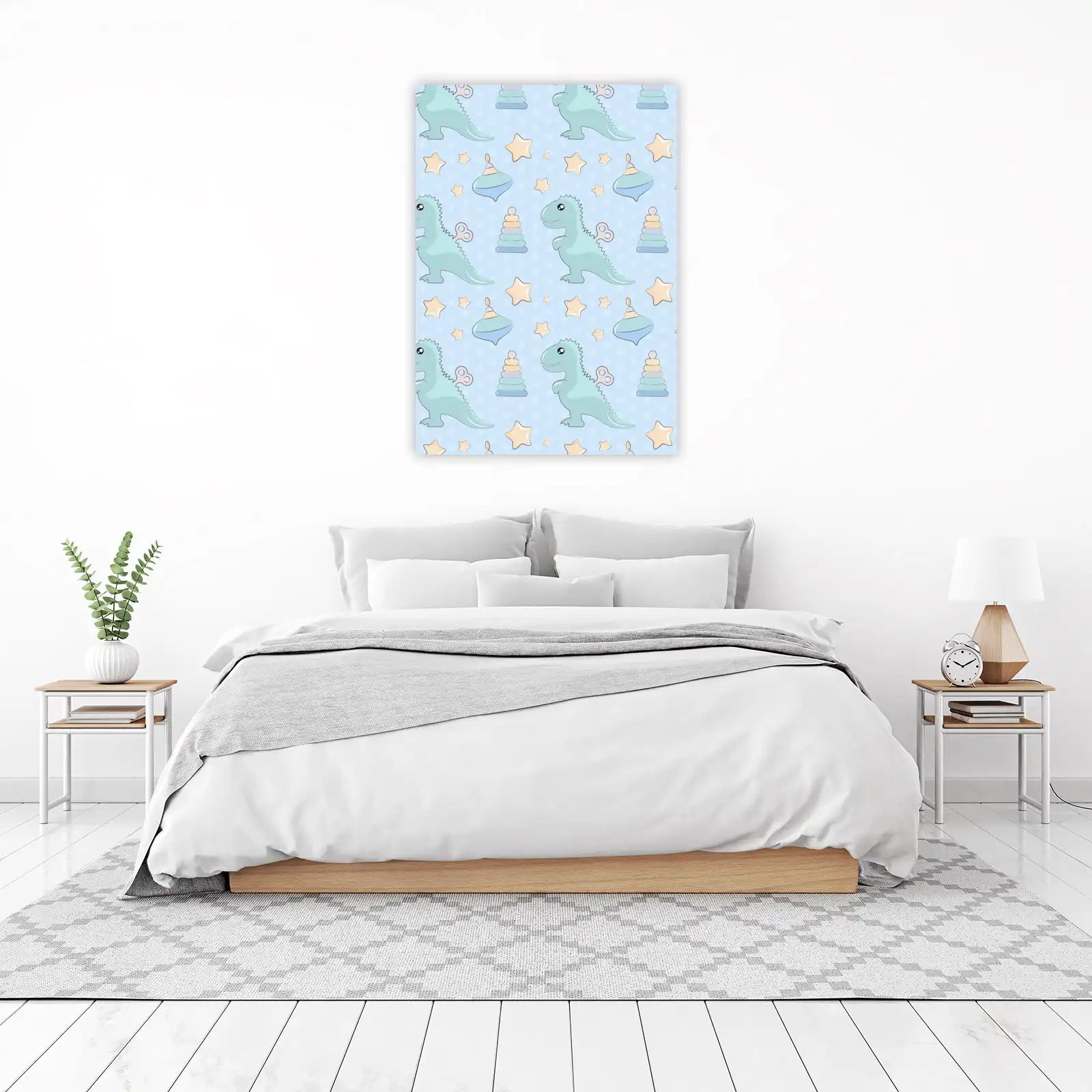 Cute Dino & Stars Baby Room Wall Art
