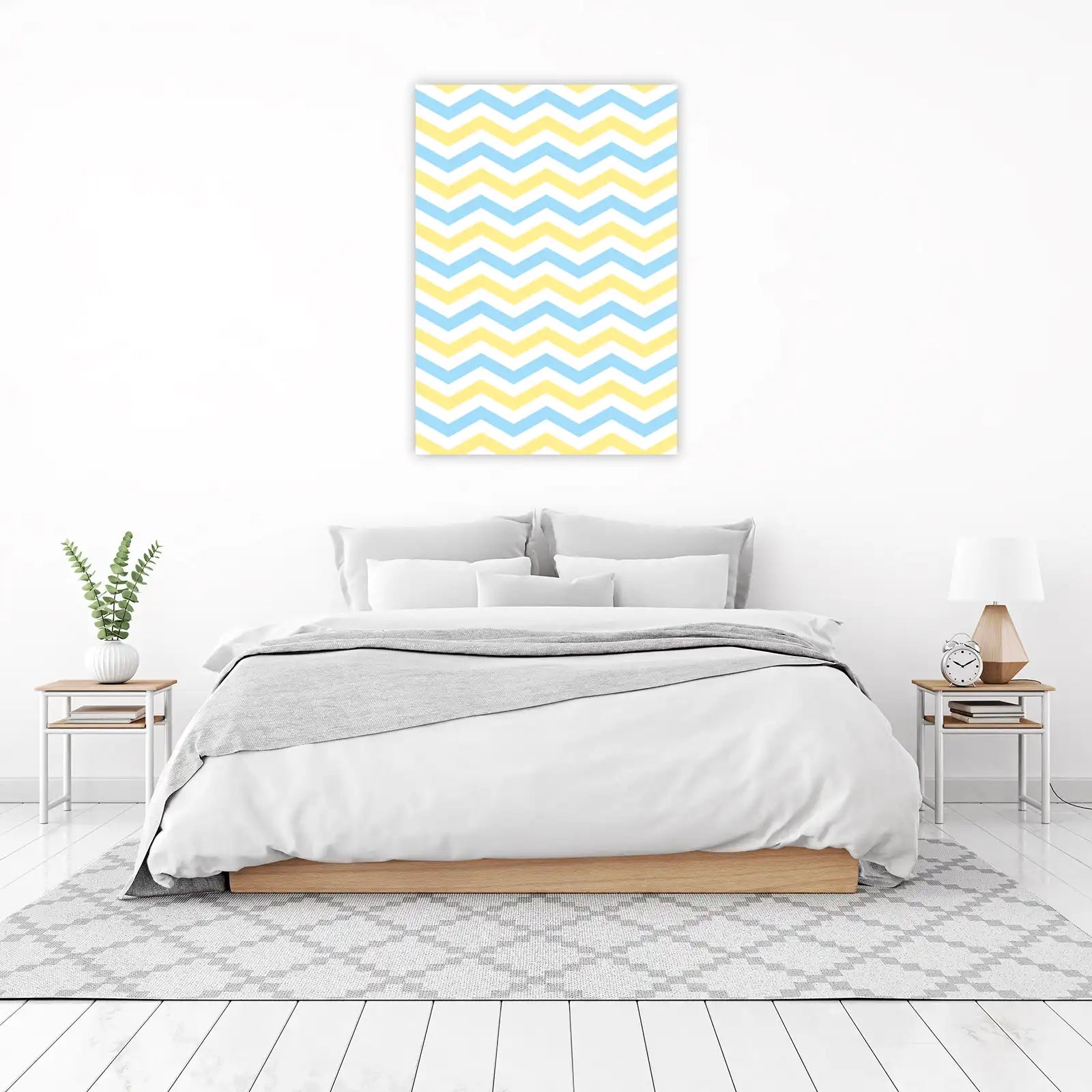 Charming Yellow & Blue Chevron Pattern Wall Art