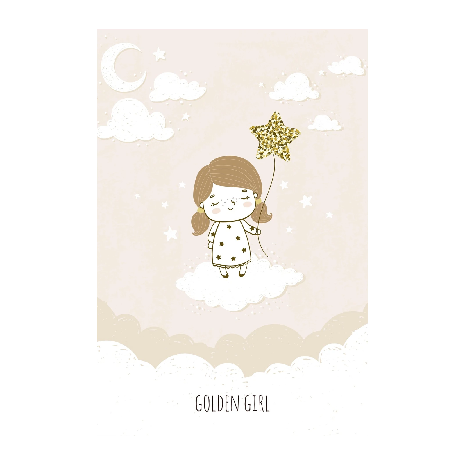 Golden Star Girl Dreamy Cloud Wall Art