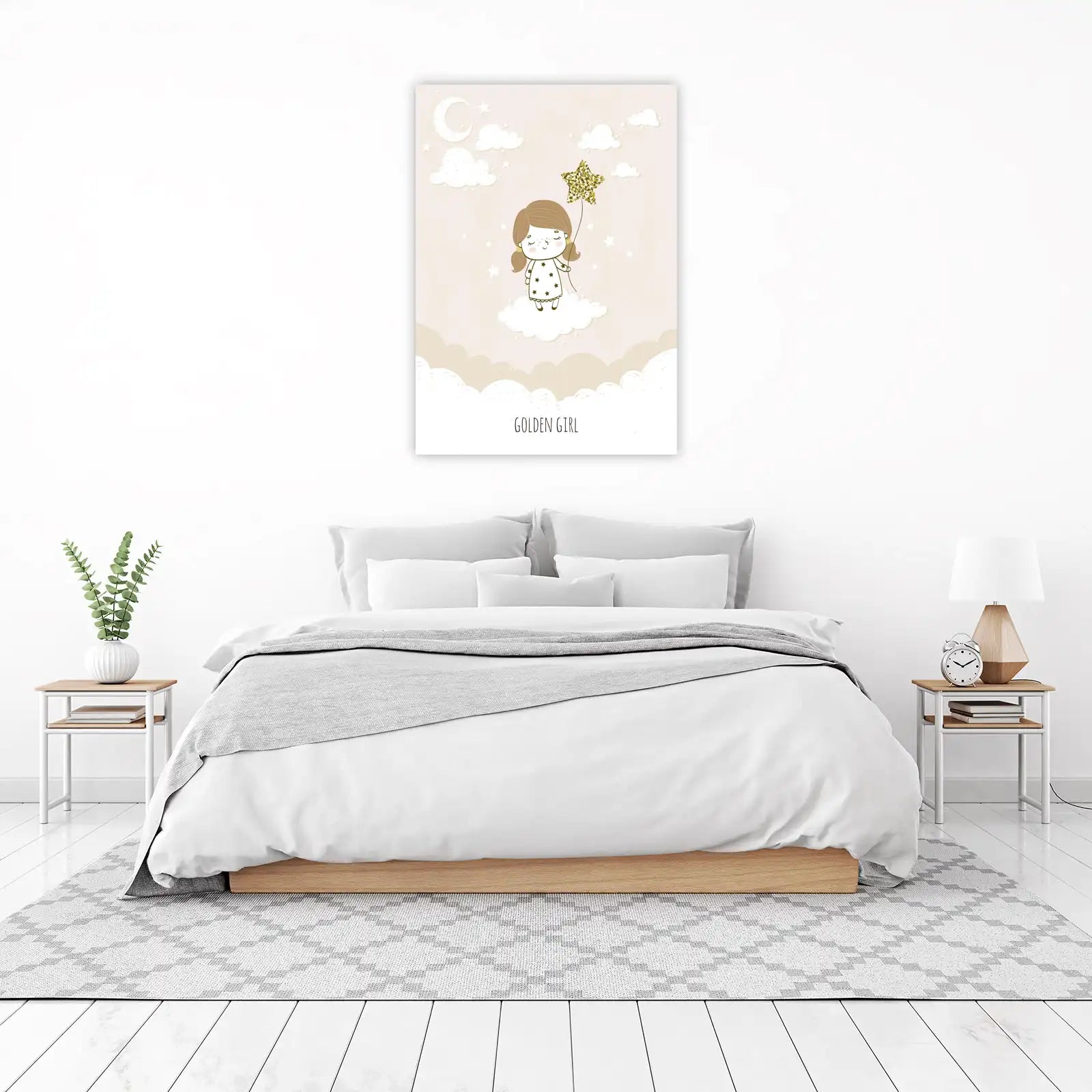 Golden Star Girl Dreamy Cloud Wall Art