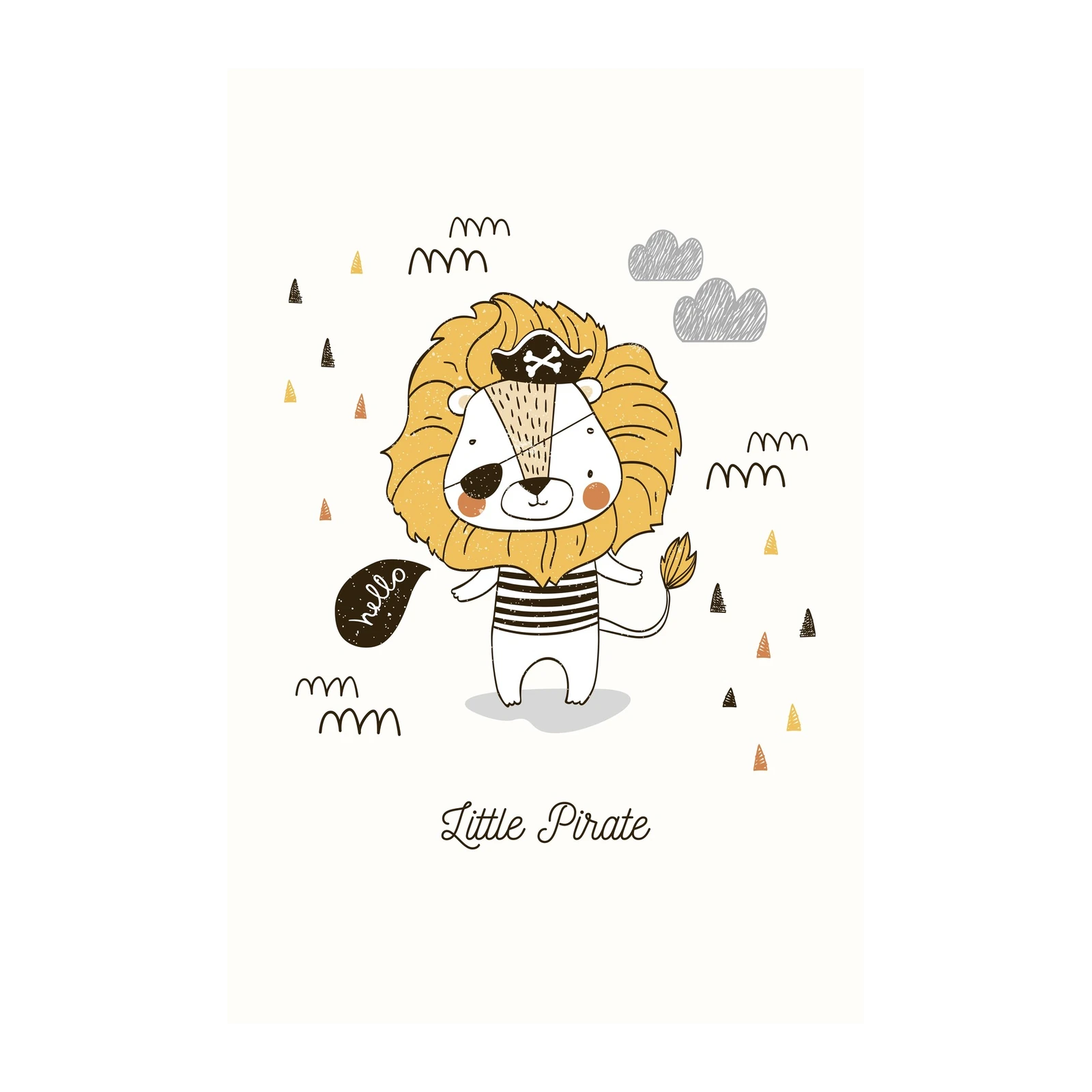 Cute Pirate Lion 'Hello' Wall Art for Kids' Room