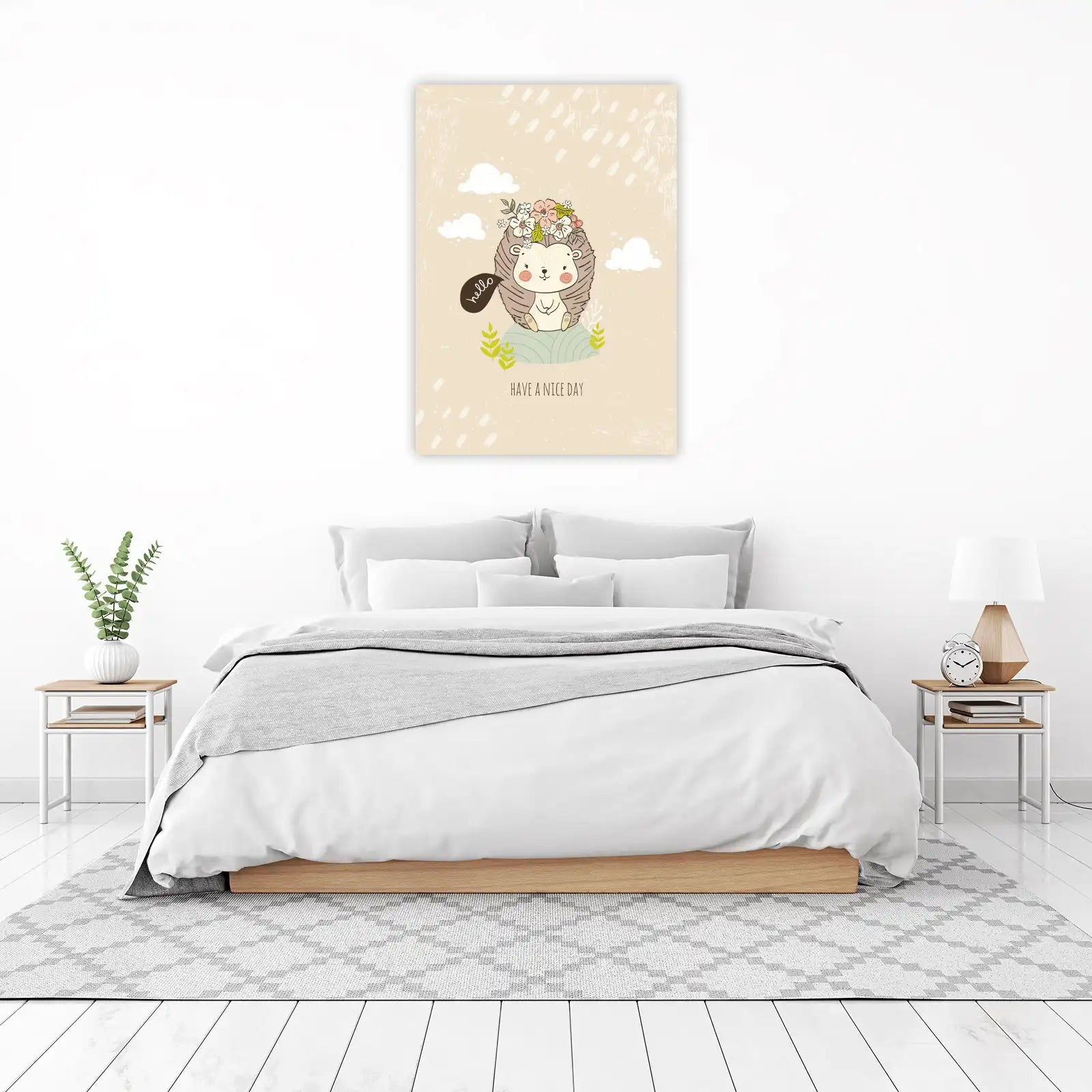 Cute Hedgehog 'Hello' Floral Wall Art