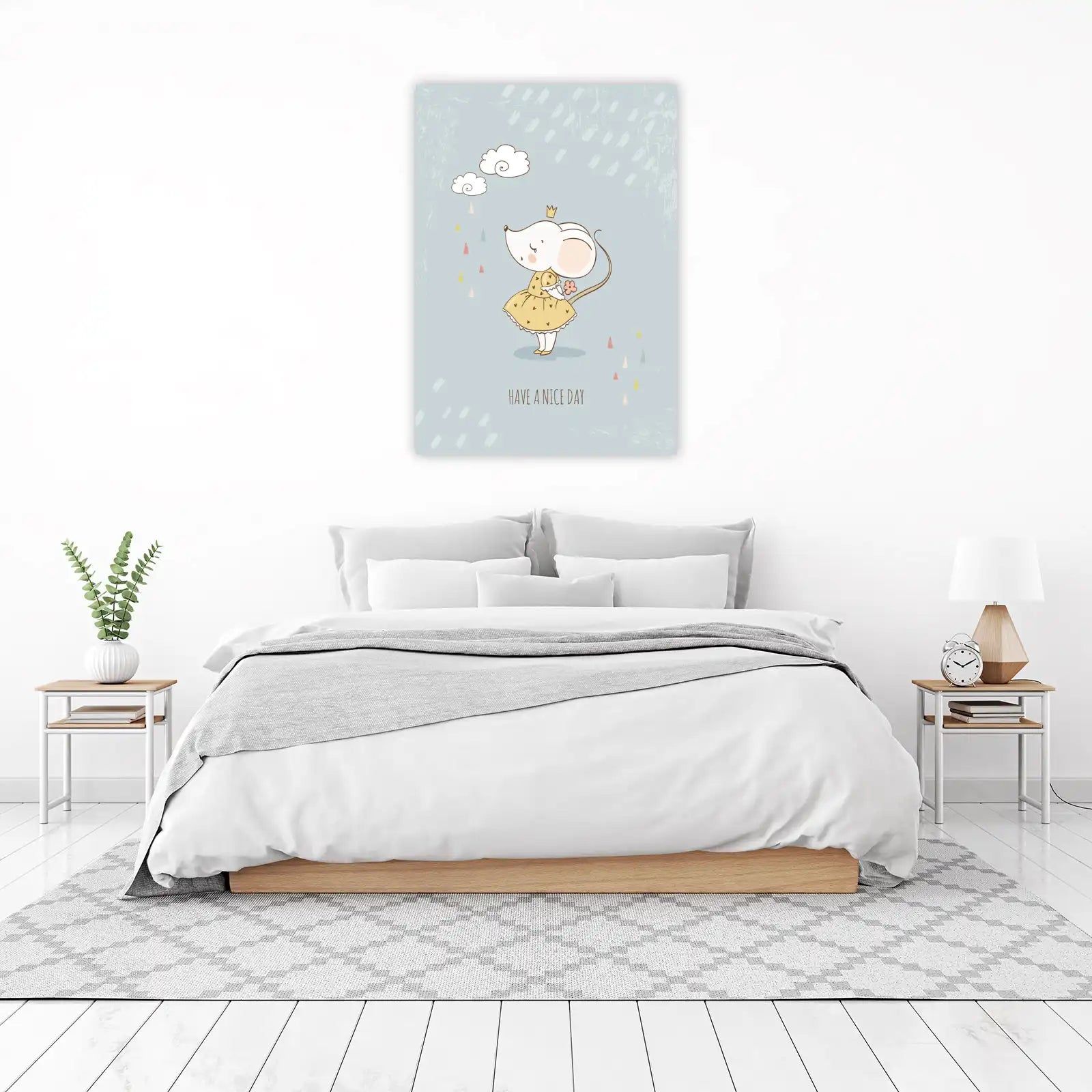 Cute Mouse Princess & Clouds Wall Art