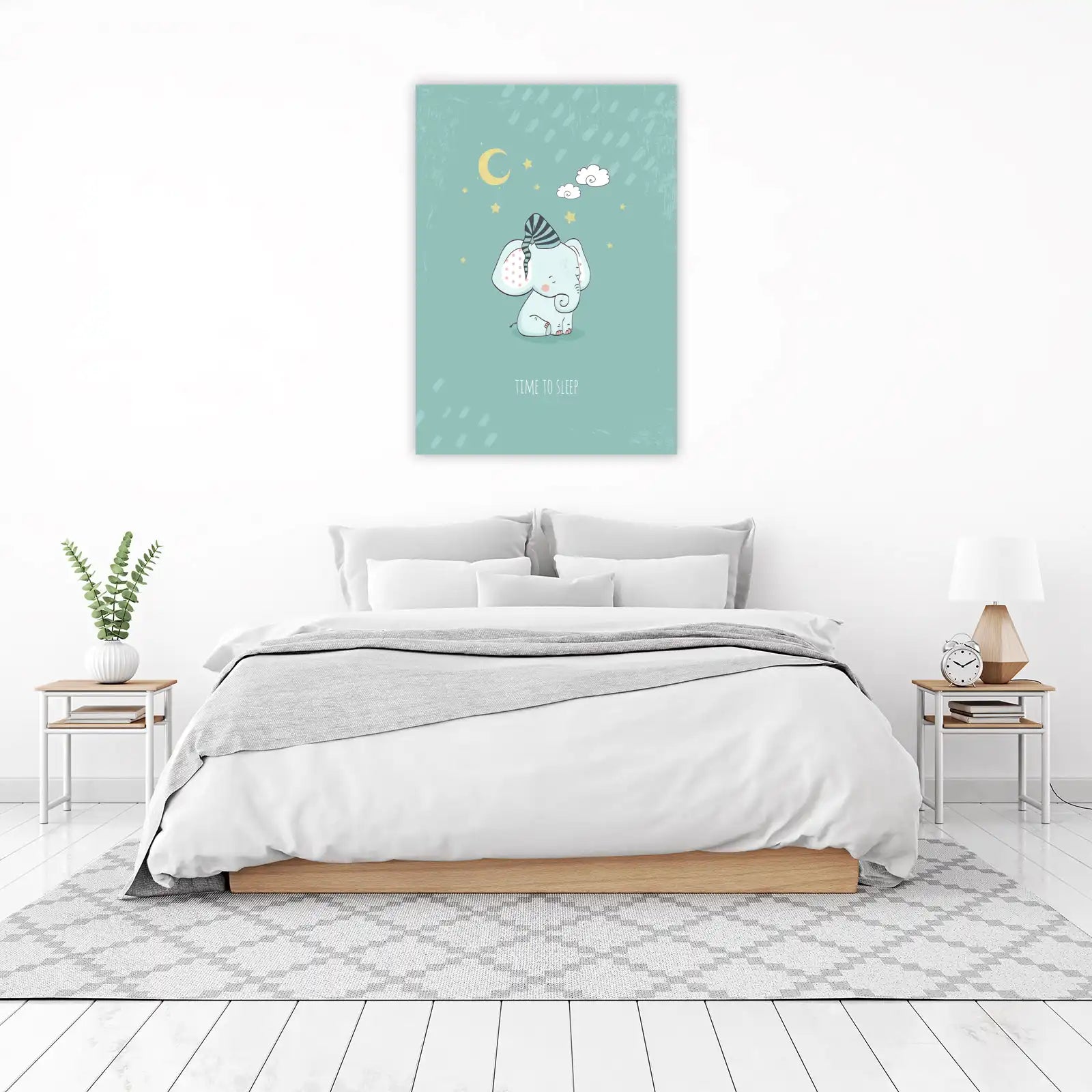 Cute Sleepy Elephant "Time to Sleep" Wall Art