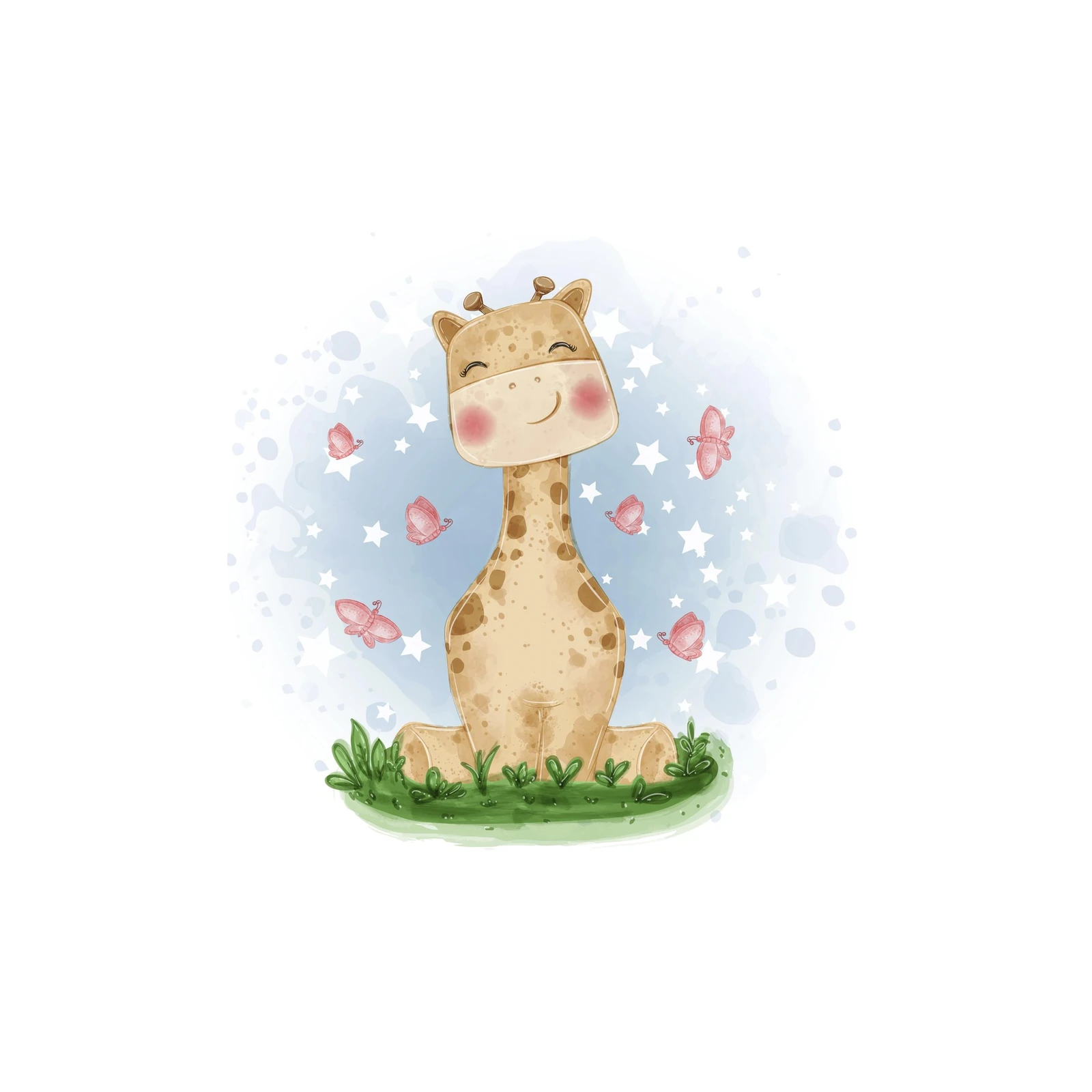 Cute Giraffe & Butterflies Nursery Art Wall Art