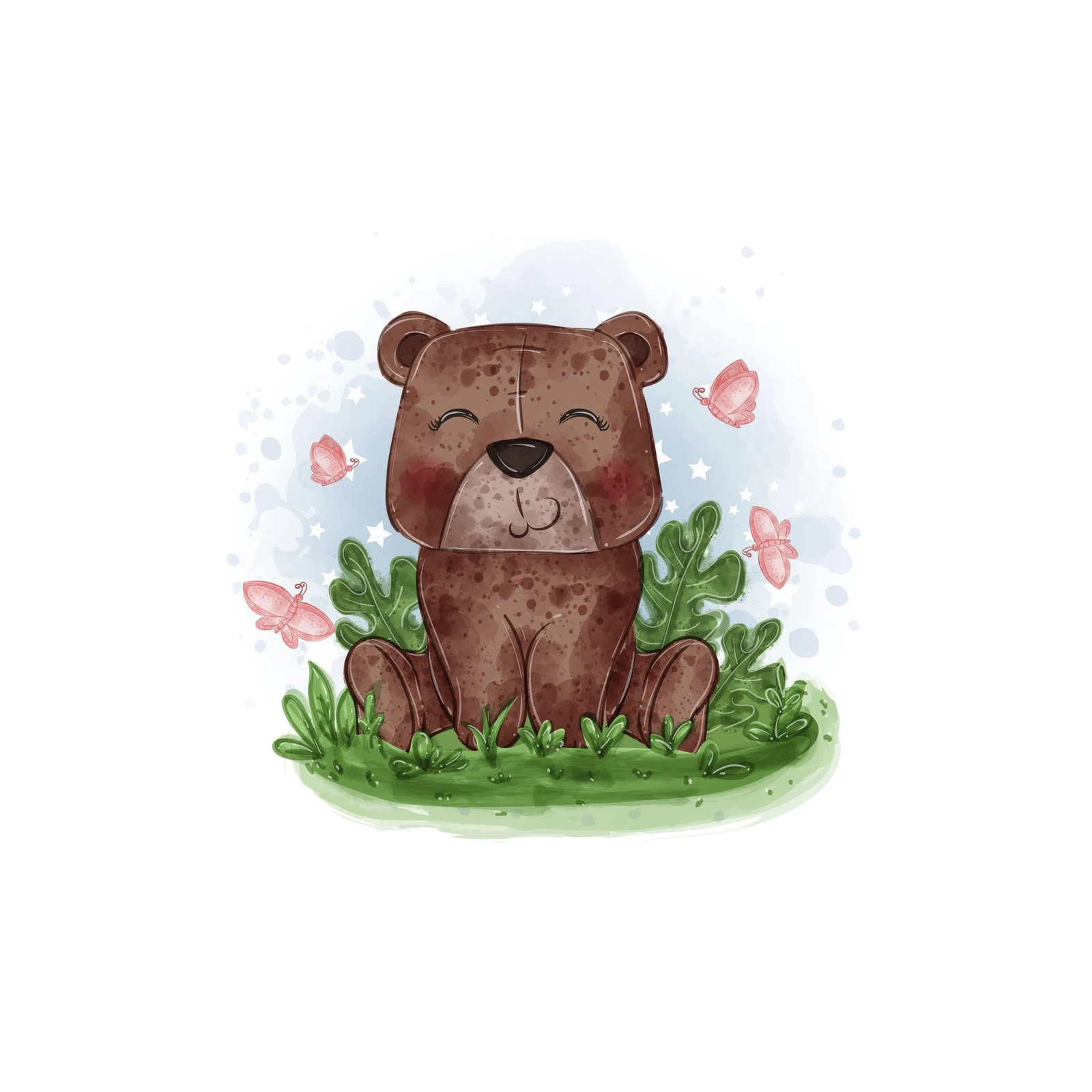 Cute Teddy Bear & Butterflies Wall Art