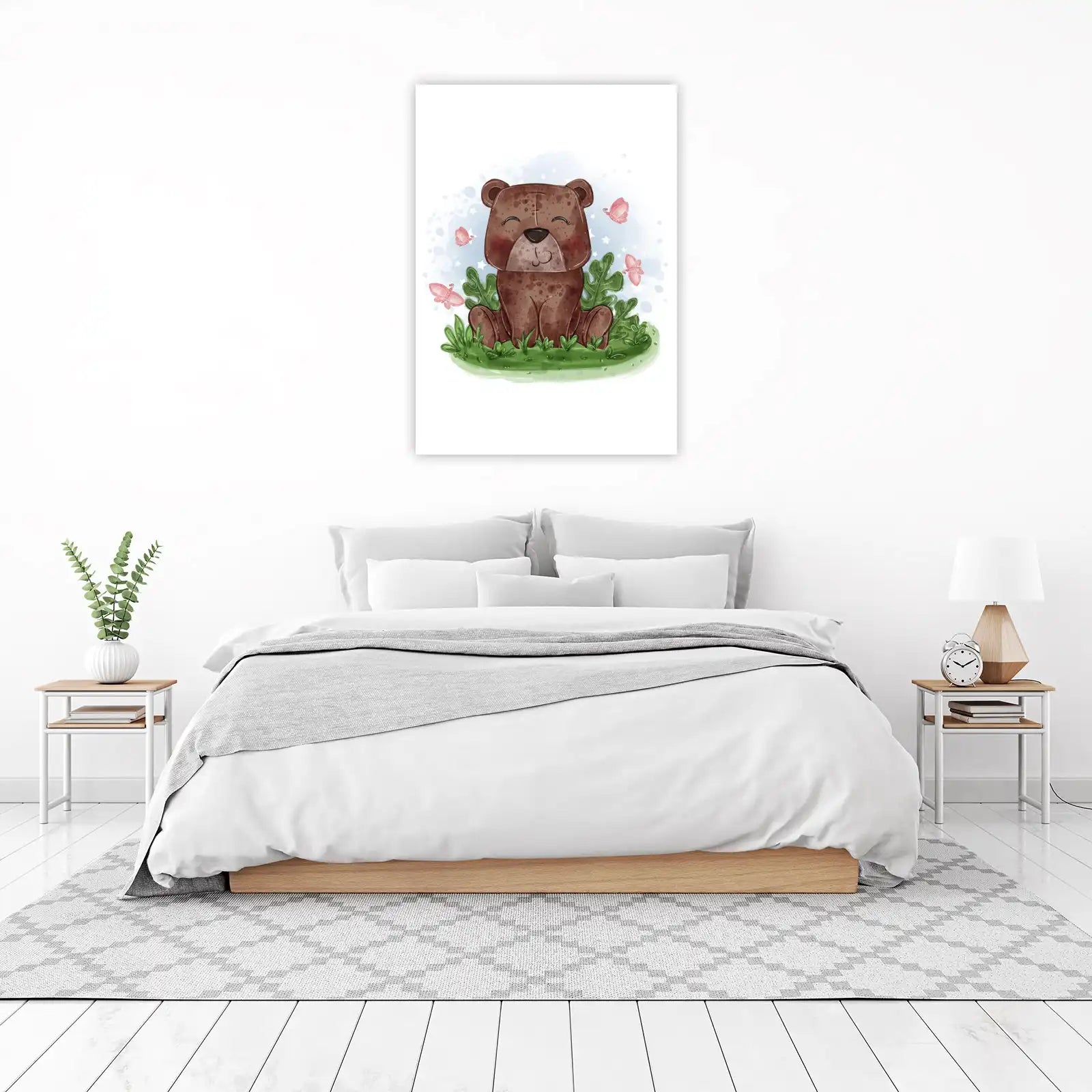 Cute Teddy Bear & Butterflies Wall Art