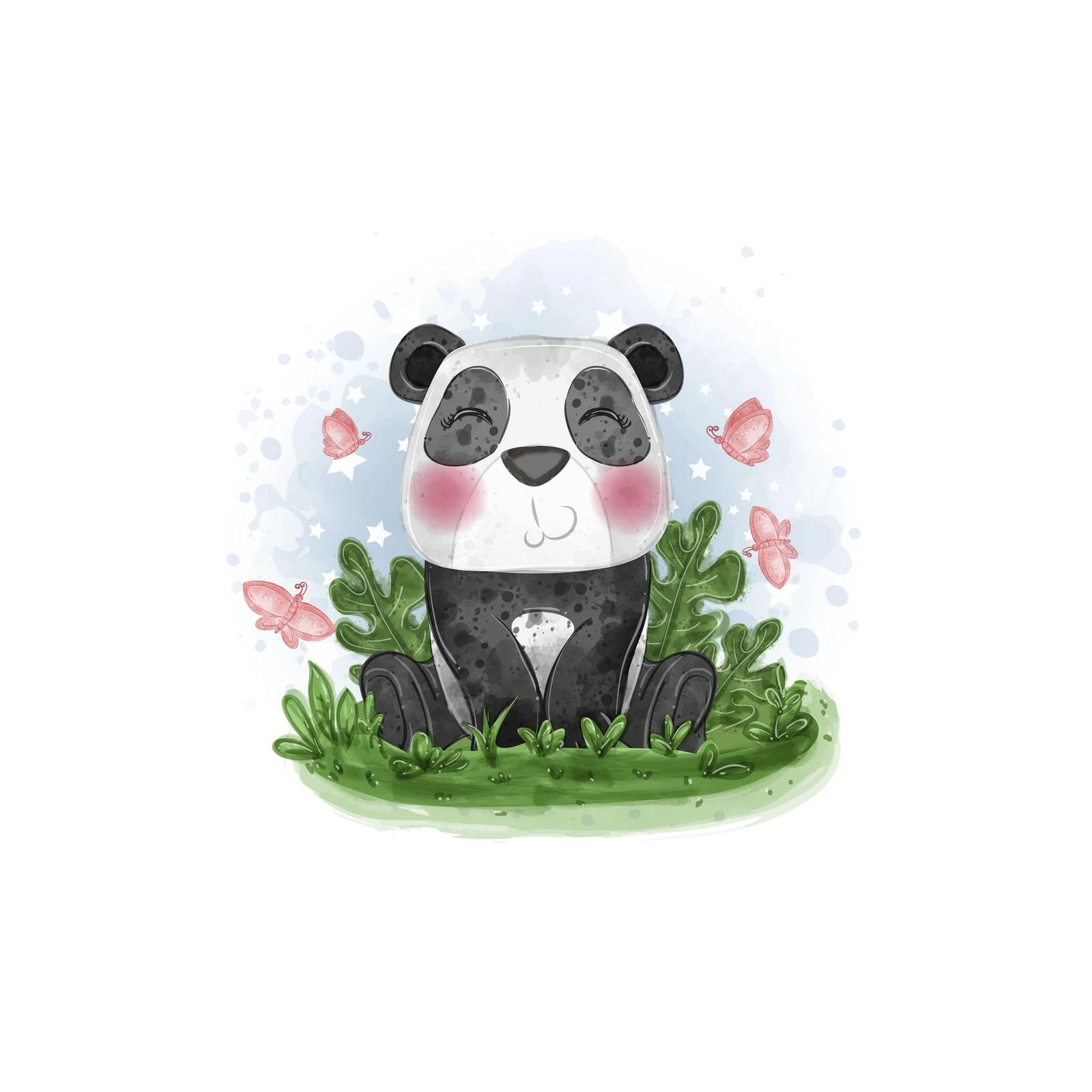 Cute Panda & Butterflies Watercolor Wall Art
