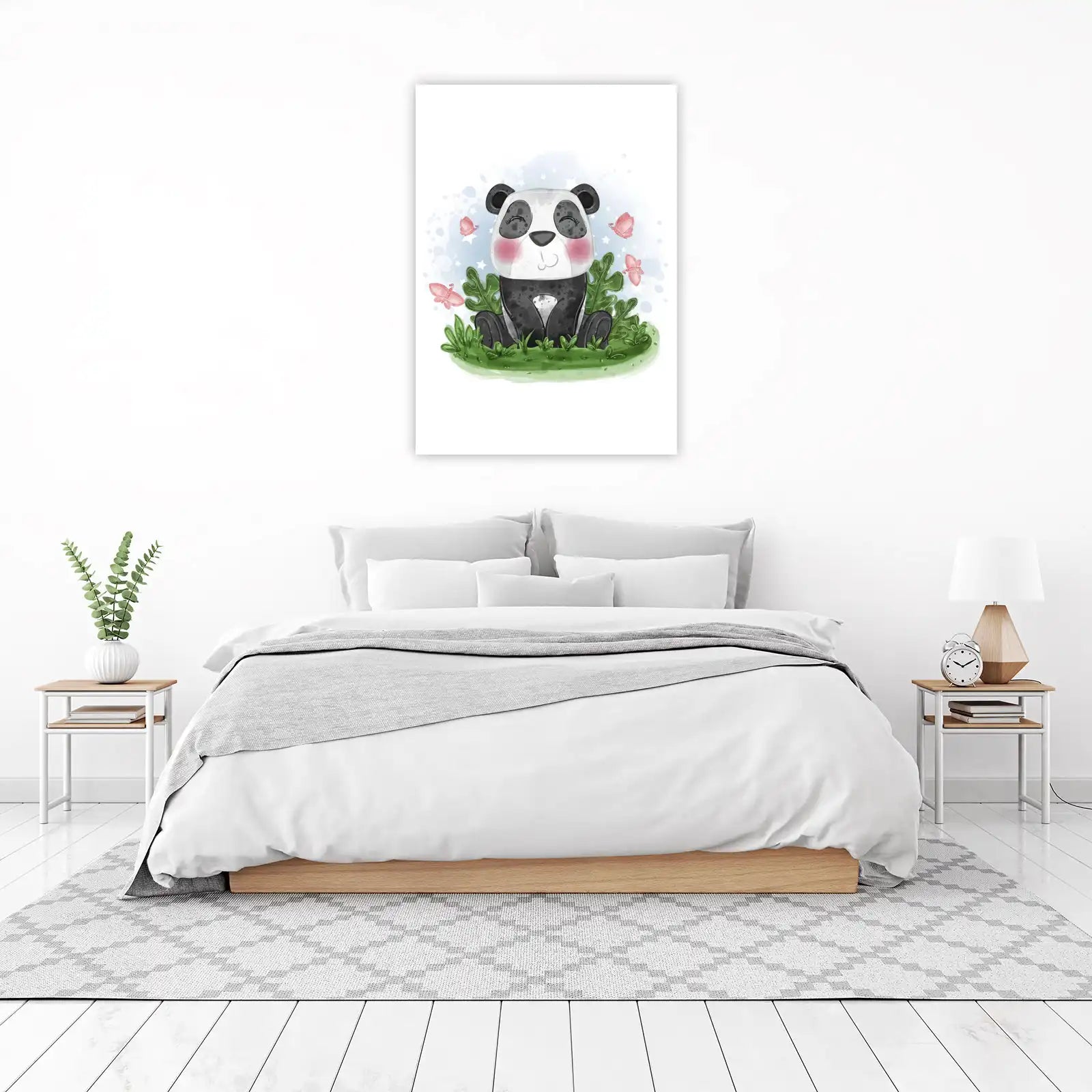 Cute Panda & Butterflies Watercolor Wall Art