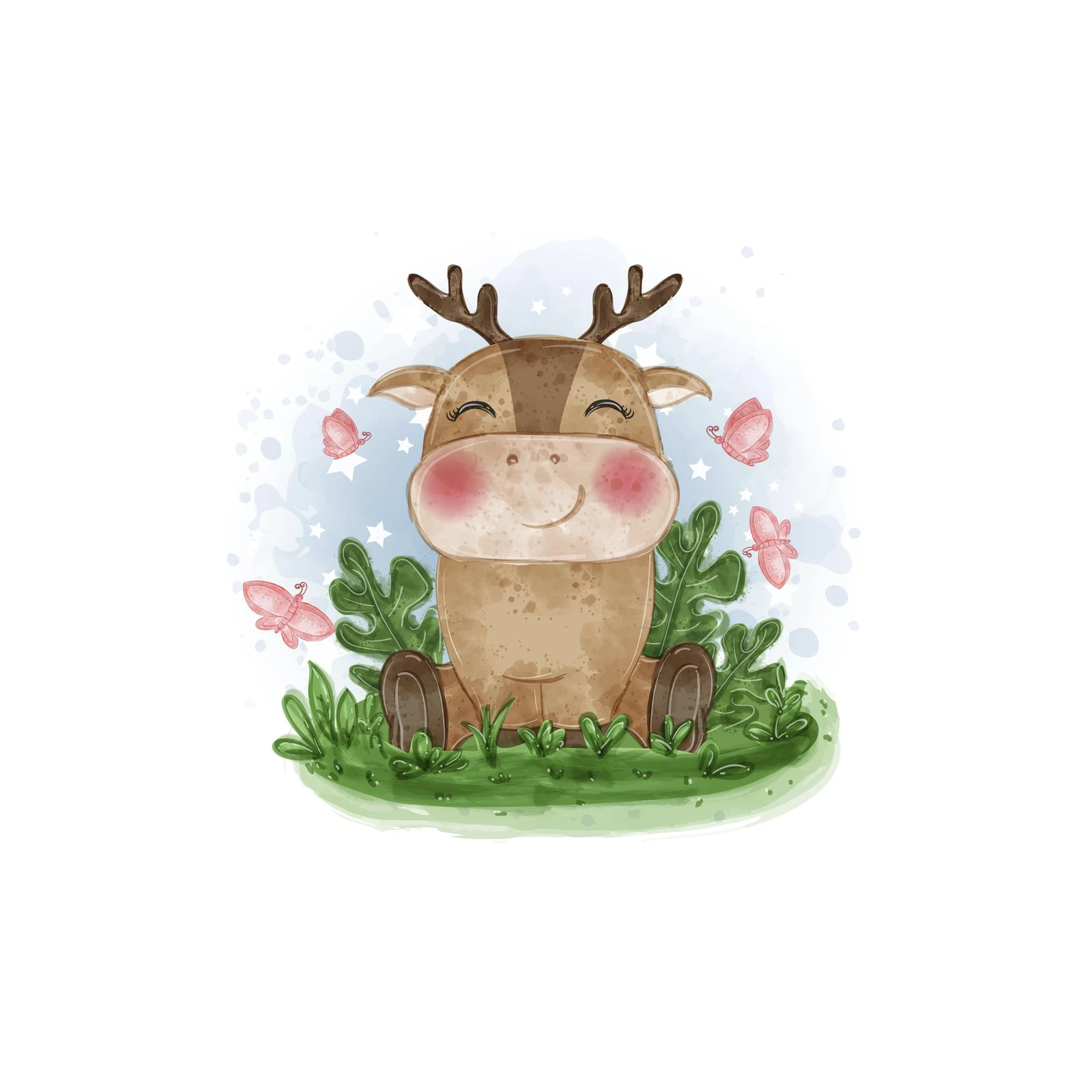Cute Baby Deer & Butterflies Nursery Art Wall Art