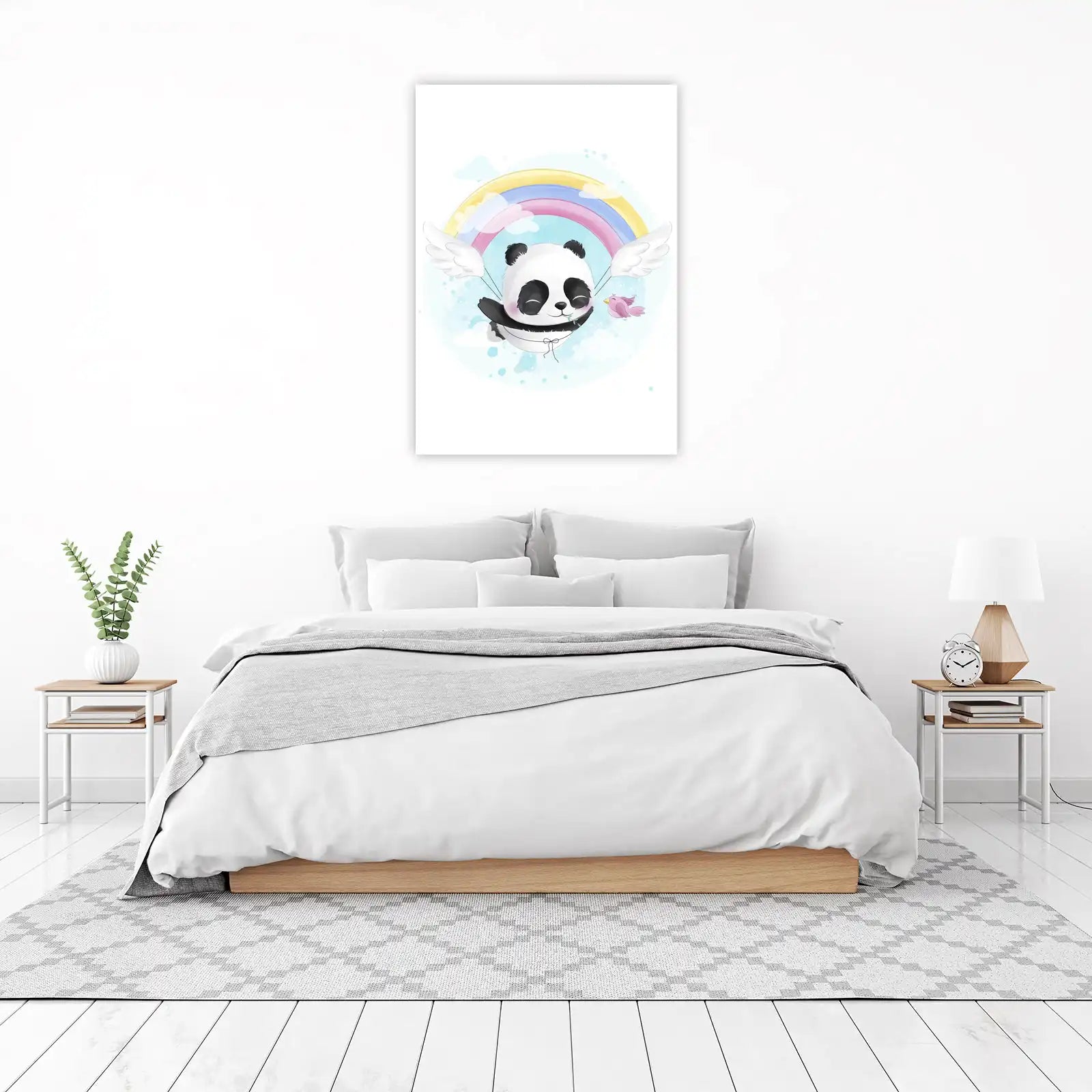 Adorable Flying Panda Rainbow Wall Art