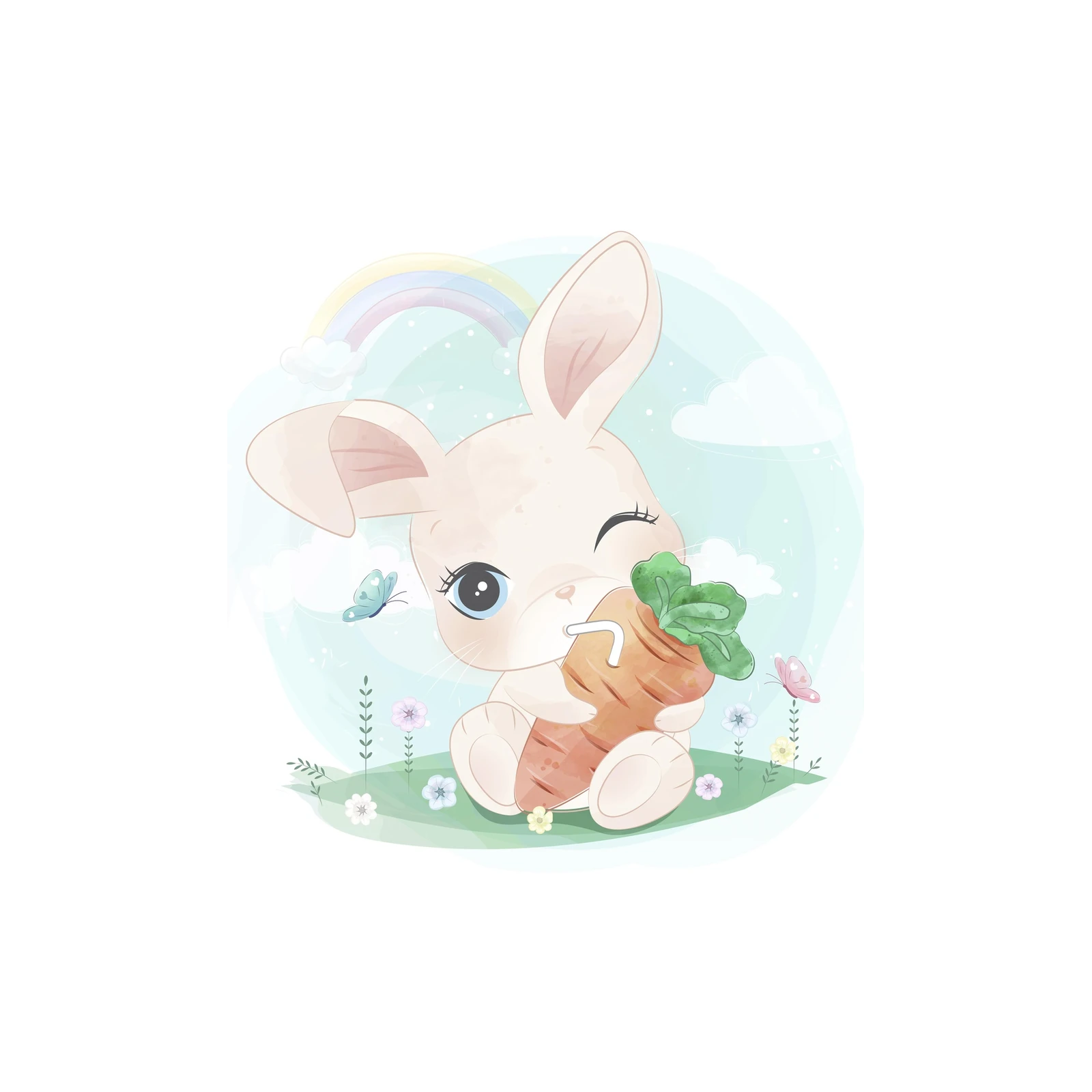 Cute Bunny Rainbow Carrot Drink Wall Art