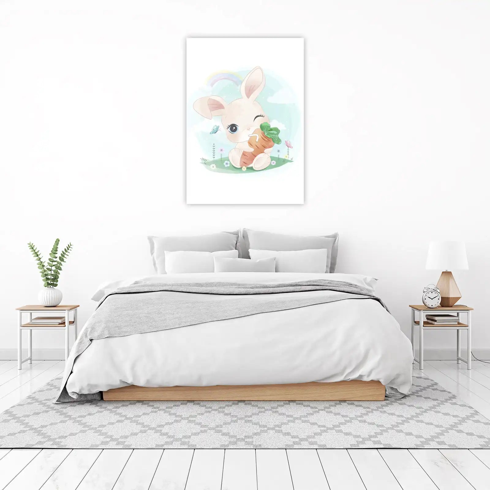 Cute Bunny Rainbow Carrot Drink Wall Art