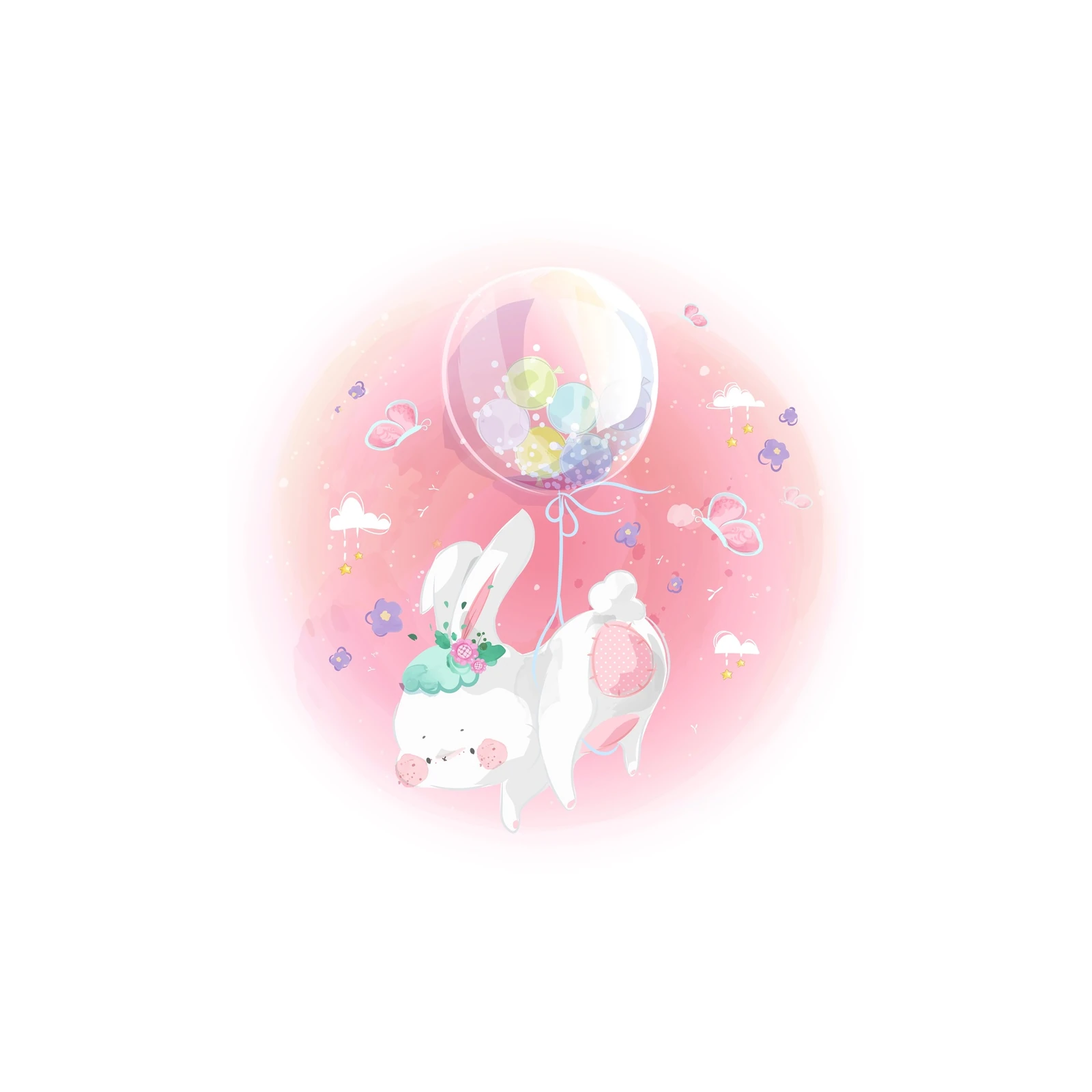 Whimsical Bunny Balloon Adventure Wall Art