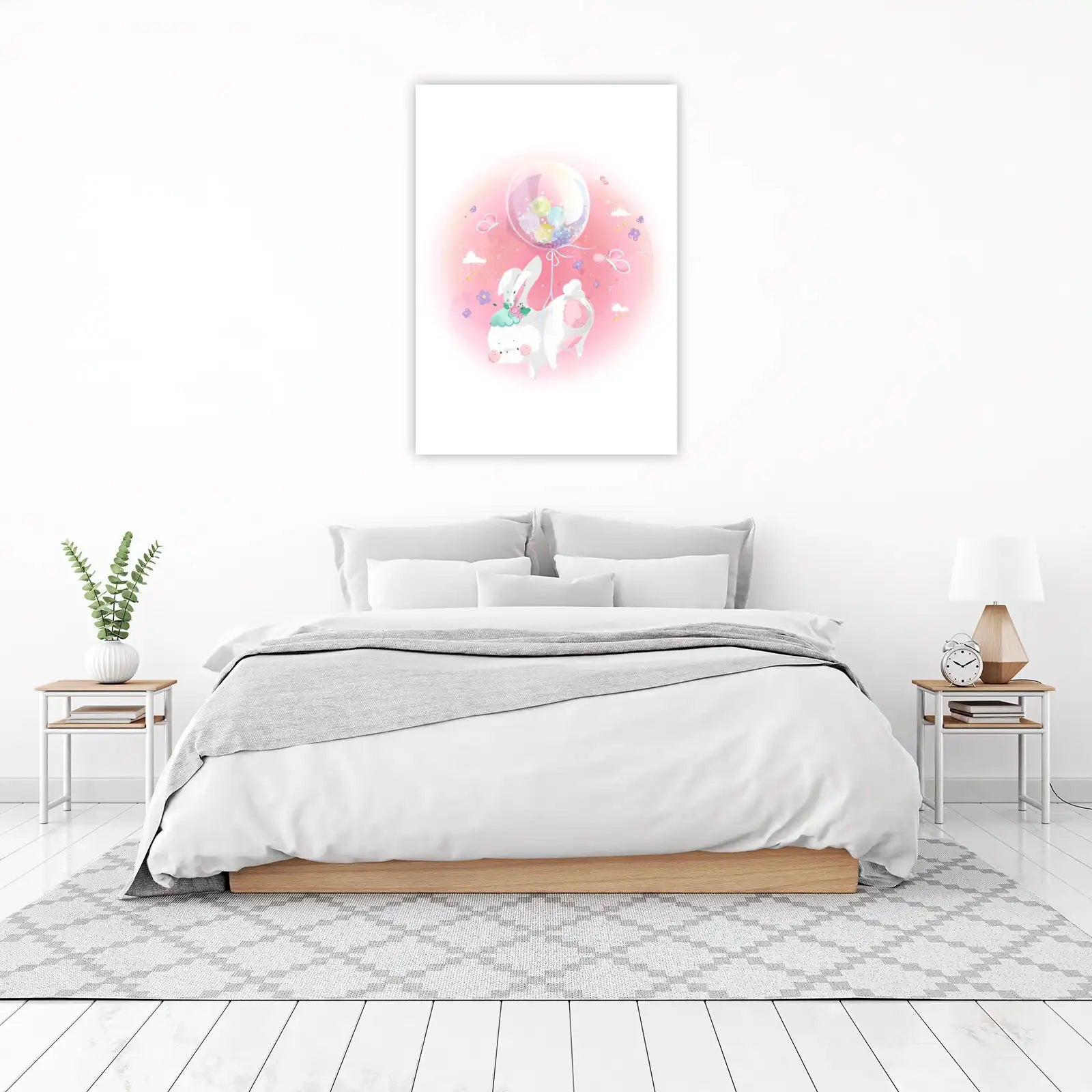 Whimsical Bunny Balloon Adventure Wall Art